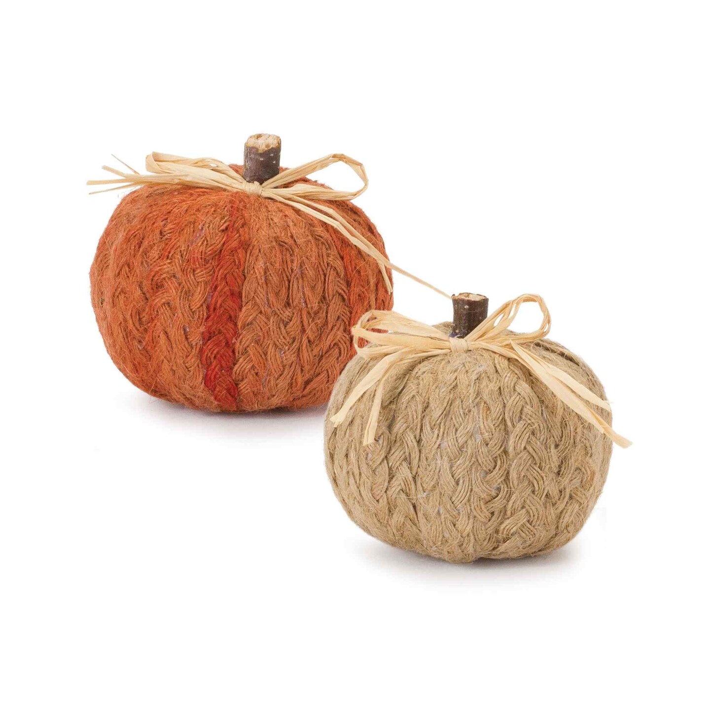 Melrose Braided Pumpkin Fall Harvest Tabletop Decorations - 3&#x22; - Set of 2