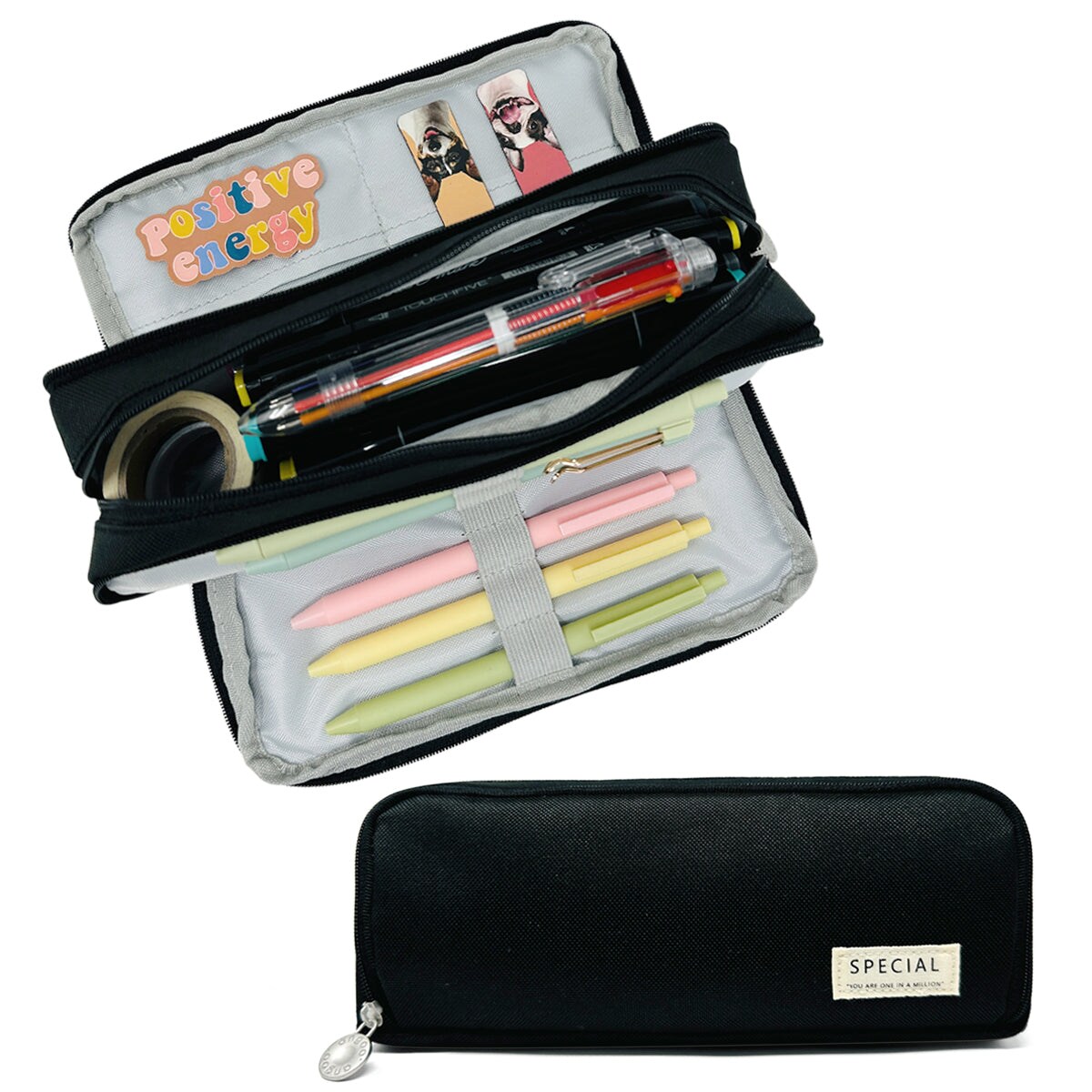 Large Capacity Zipper Pencil Case Pouch with 3 Compartments