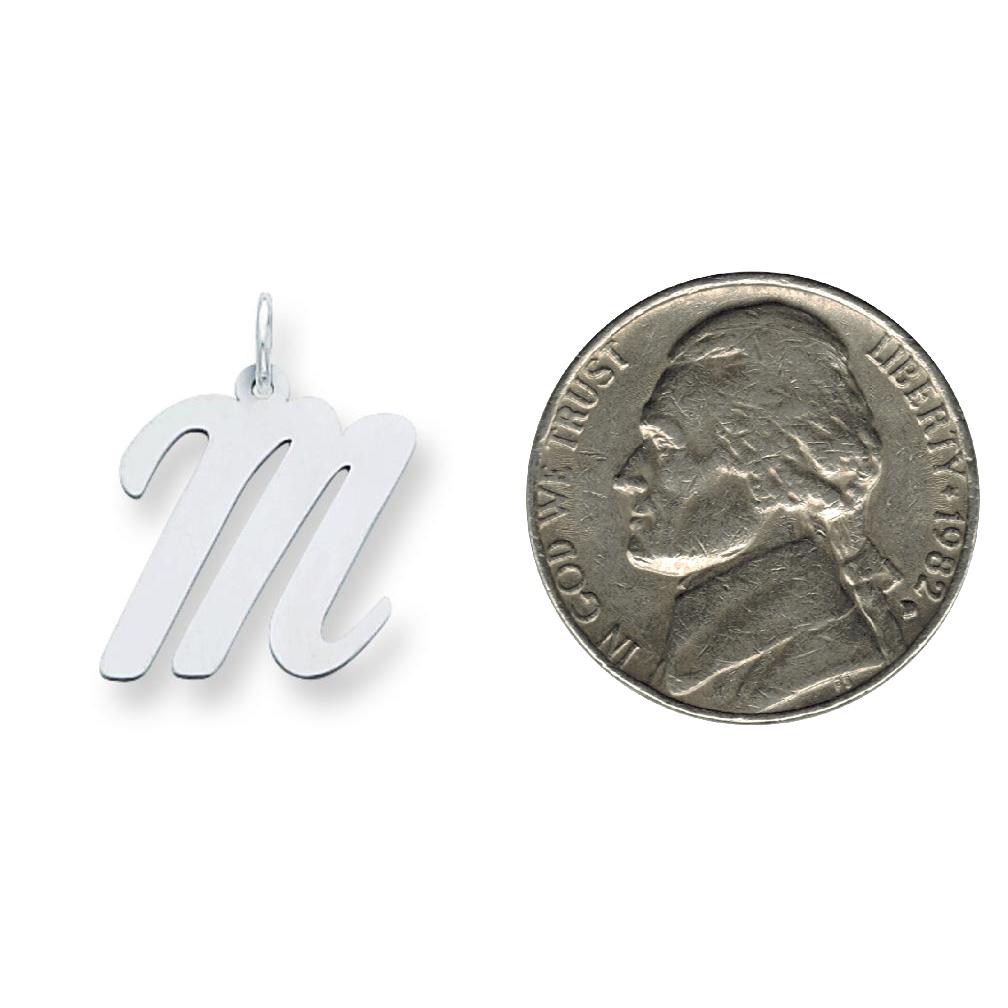 Sterling Silver Large Script Initial Letter M Charm Jewerly 21mm x 11mm
