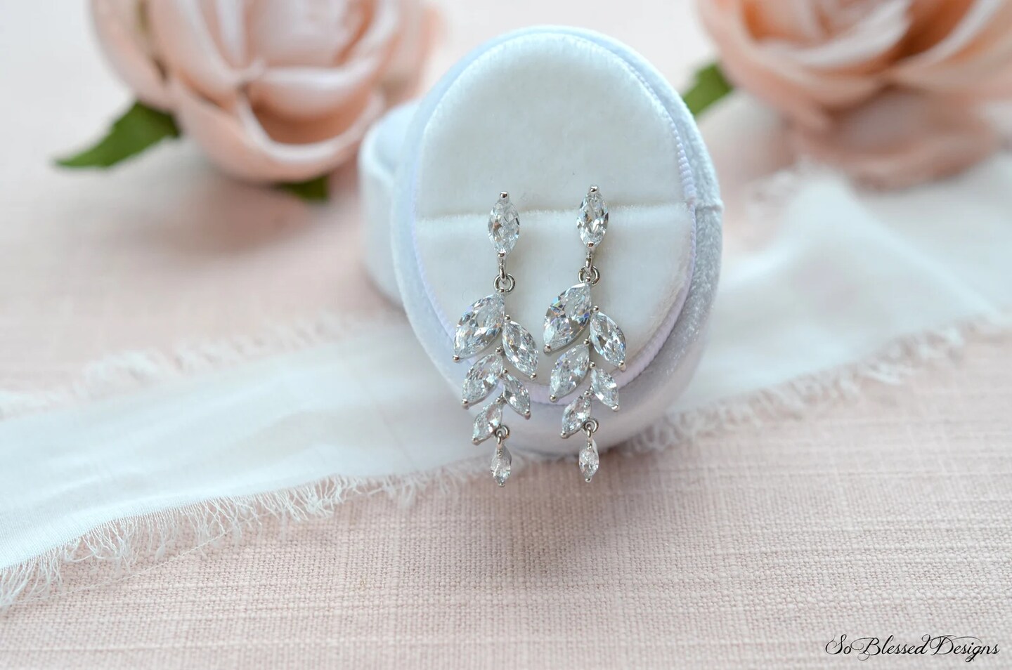 Leaf Bridal Earrings, Silver Crystal Wedding Earrings, Vintage Style Drop Earrings, Falling Leaves Earrings, Bridal Earrings product 6