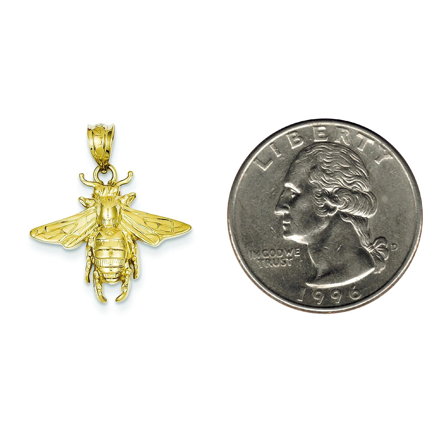 14K Yellow Gold Bee Charm Polished Pendant Jewelry 24mm x 21mm