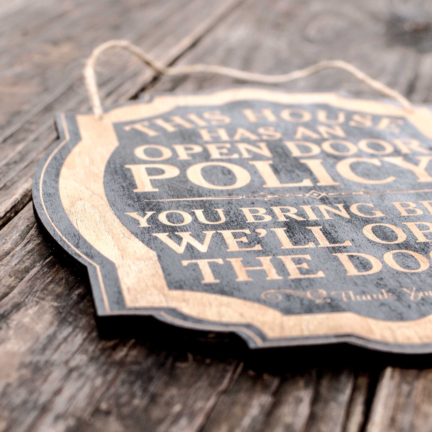 Open Door Policy - Black Door Sign 8x9.5in