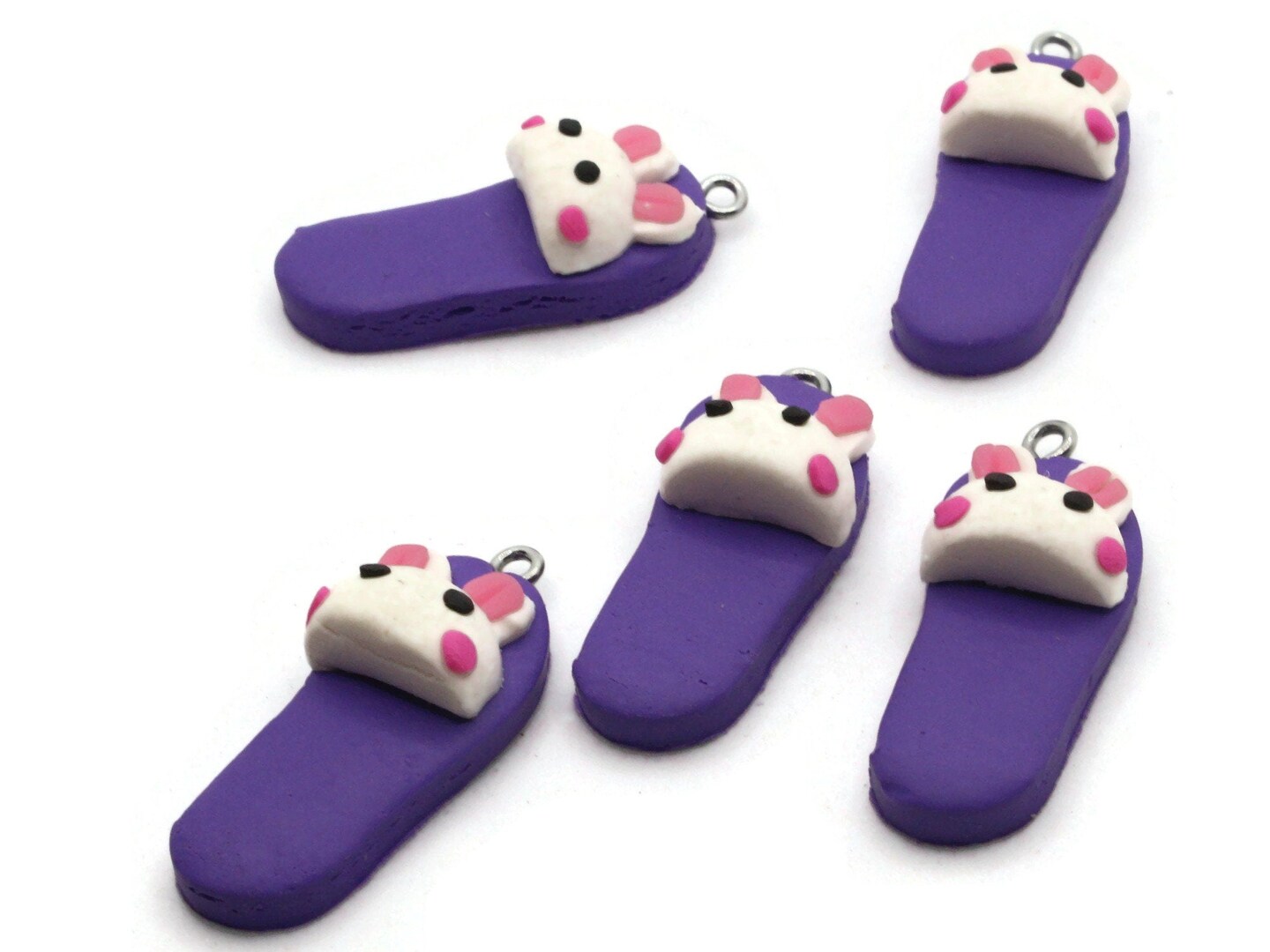 5 34mm Purple Bunny Rabbit Slipper Polymer Clay Miniature Slipper Charms