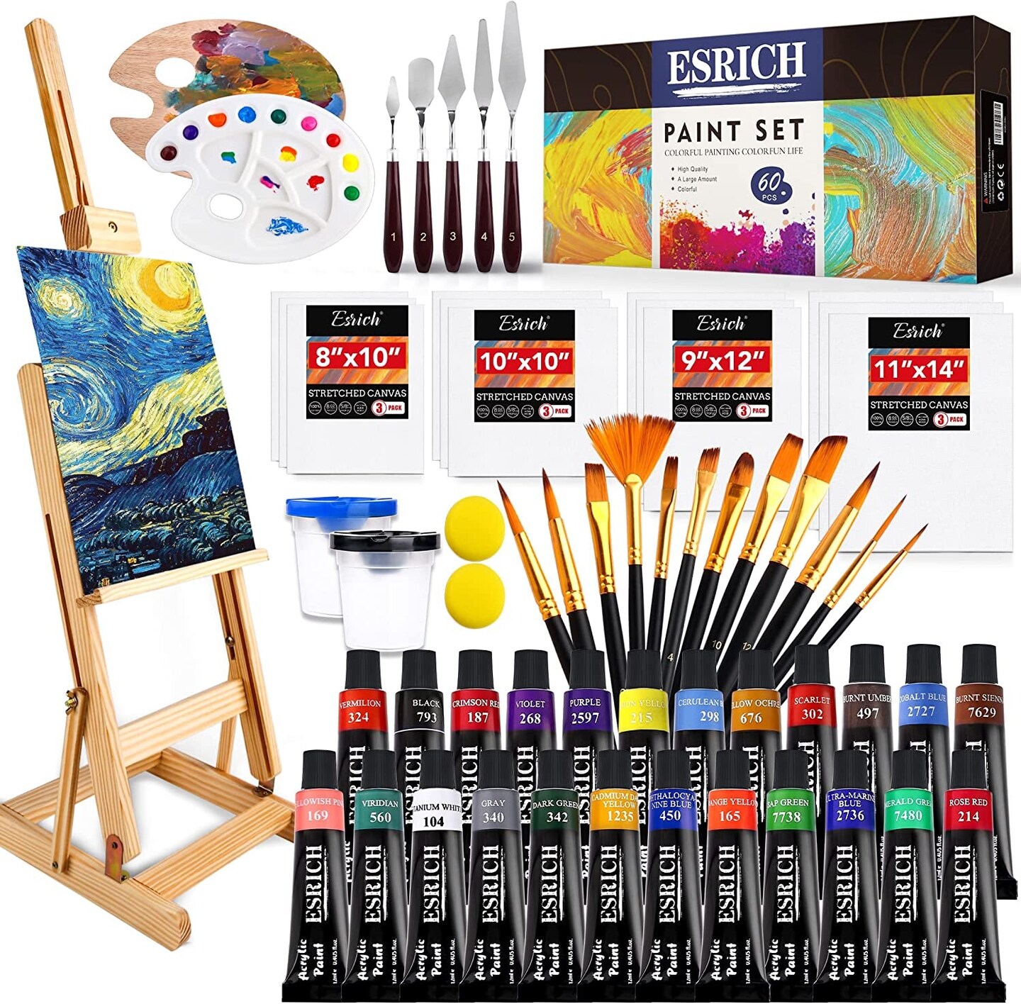 Acrylic Paint Set,57 PCS Professional Painting Supplies with Paint Brushes,  Acrylic Paint, Easel, Canvases, Painting Pads，Palette, Paint Knife, Brush
