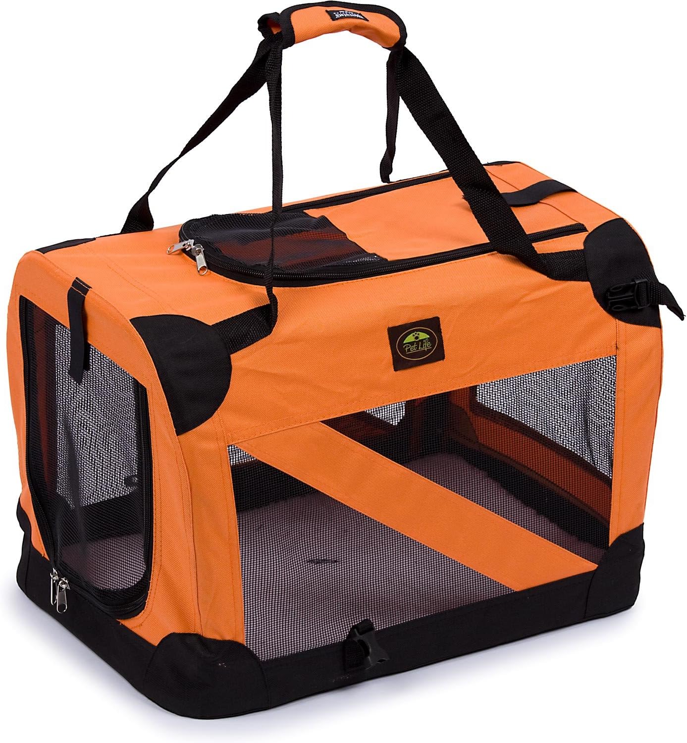 Pet Life Folding Zippered 360° Vista View House Pet Crate Orange-L