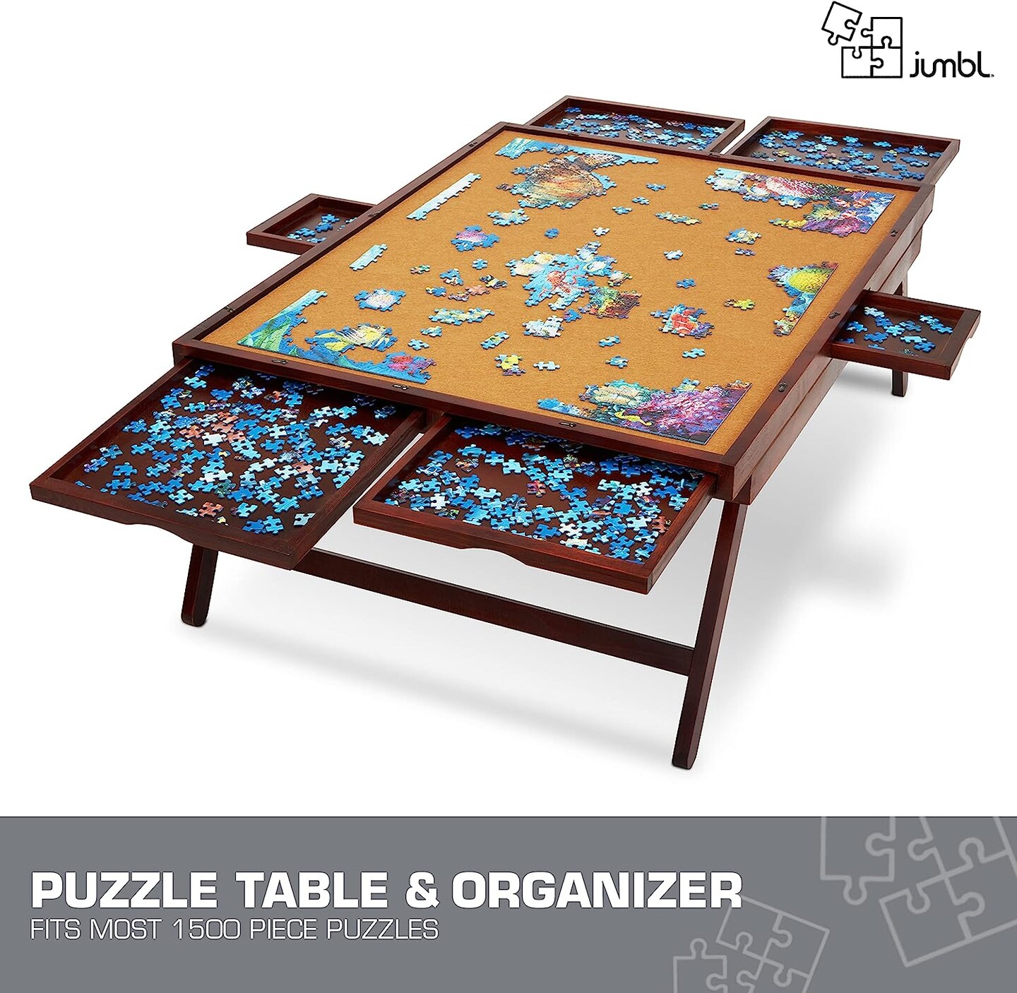 JUMBL 1000 Piece Puzzle Board, 27 in. x 35 in. Wooden Jigsaw Puzzle Table  with Legs JUMPUZRK23 - The Home Depot