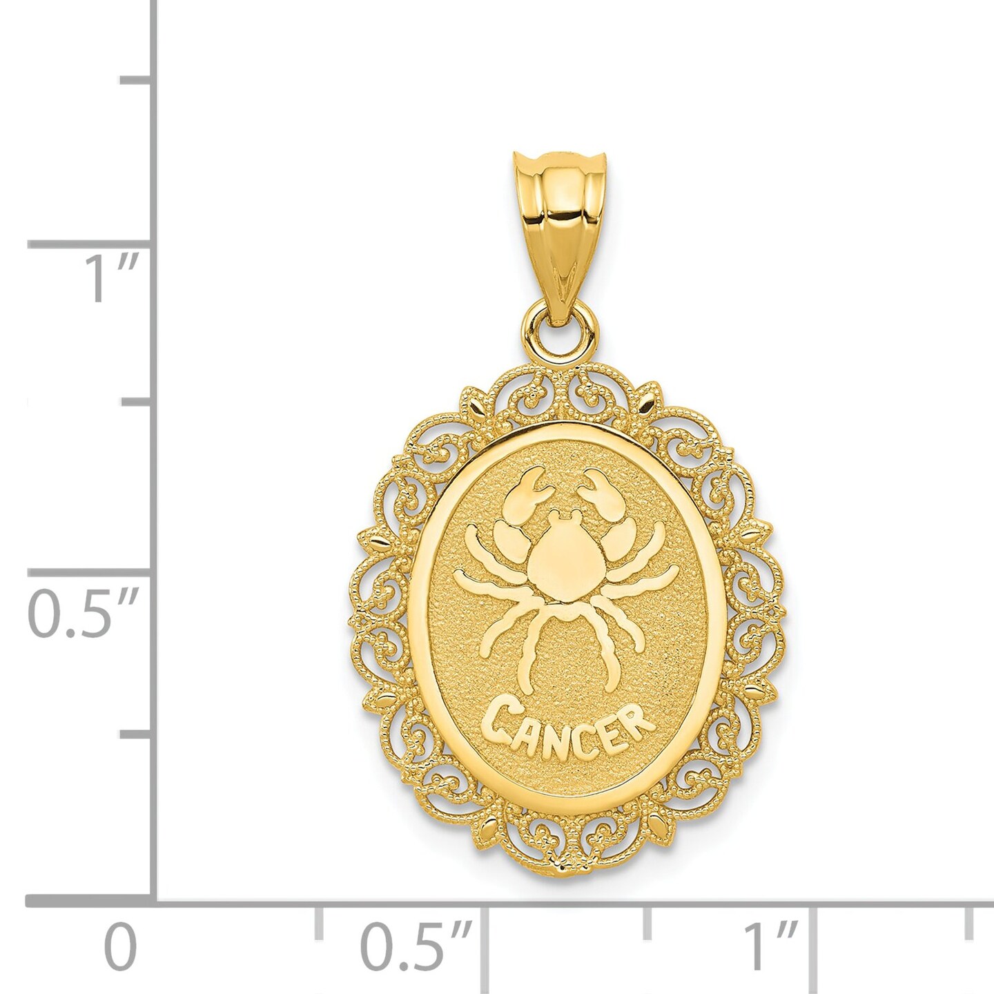 14K Satin Gold Cancer Zodiac Oval Charm Pendant Jewelry 25mm x 18mm