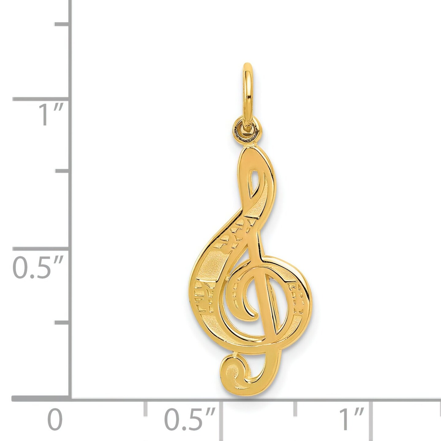 14K Yellow Gold Treble Clef Charm Music Note Jewelry 27mm x 10mm