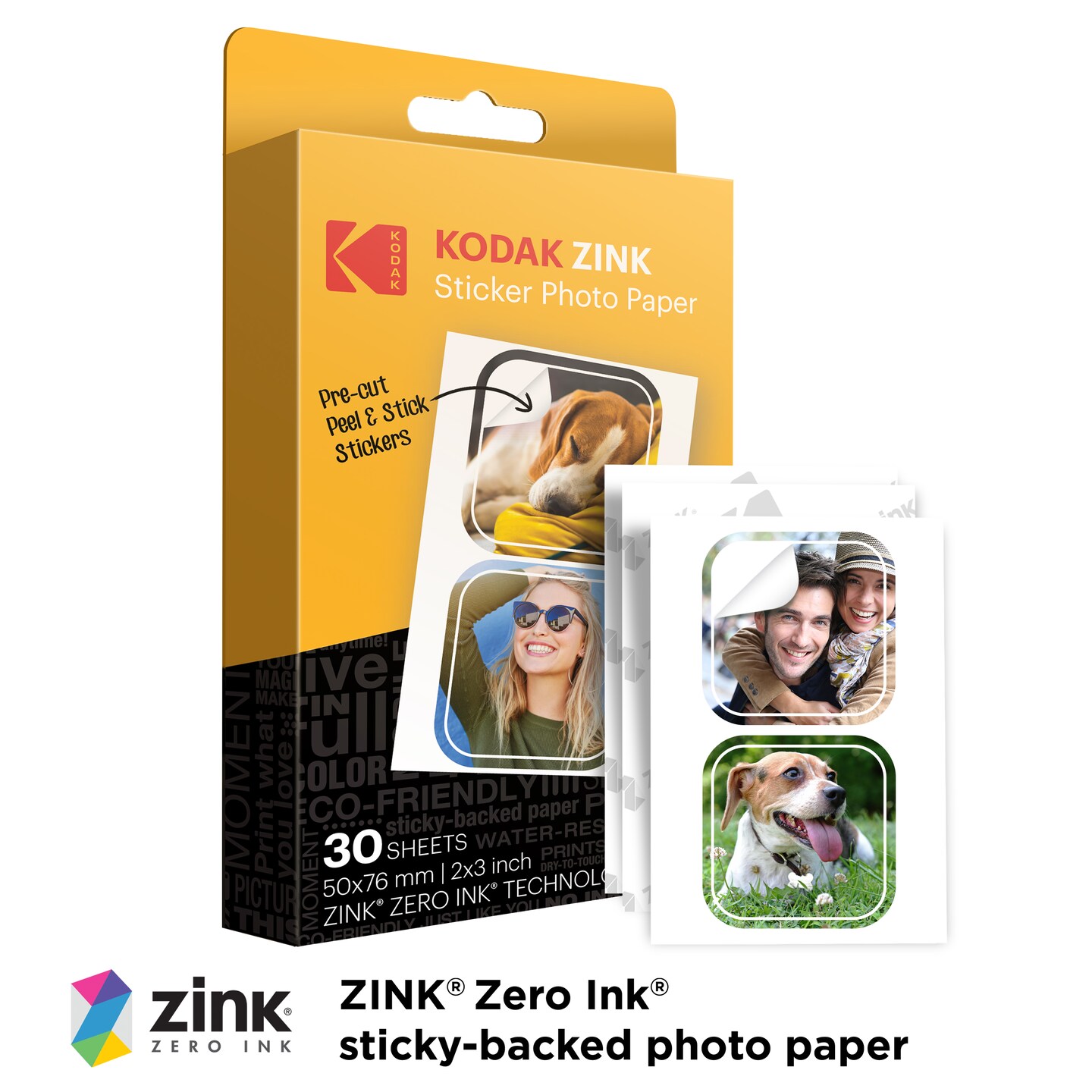 Kodak 2x3” Zink Pre-Cut Sticker Photo Paper (30 Sheets) for the Kodak 2x3” Instant Printers (Except Printomatic)