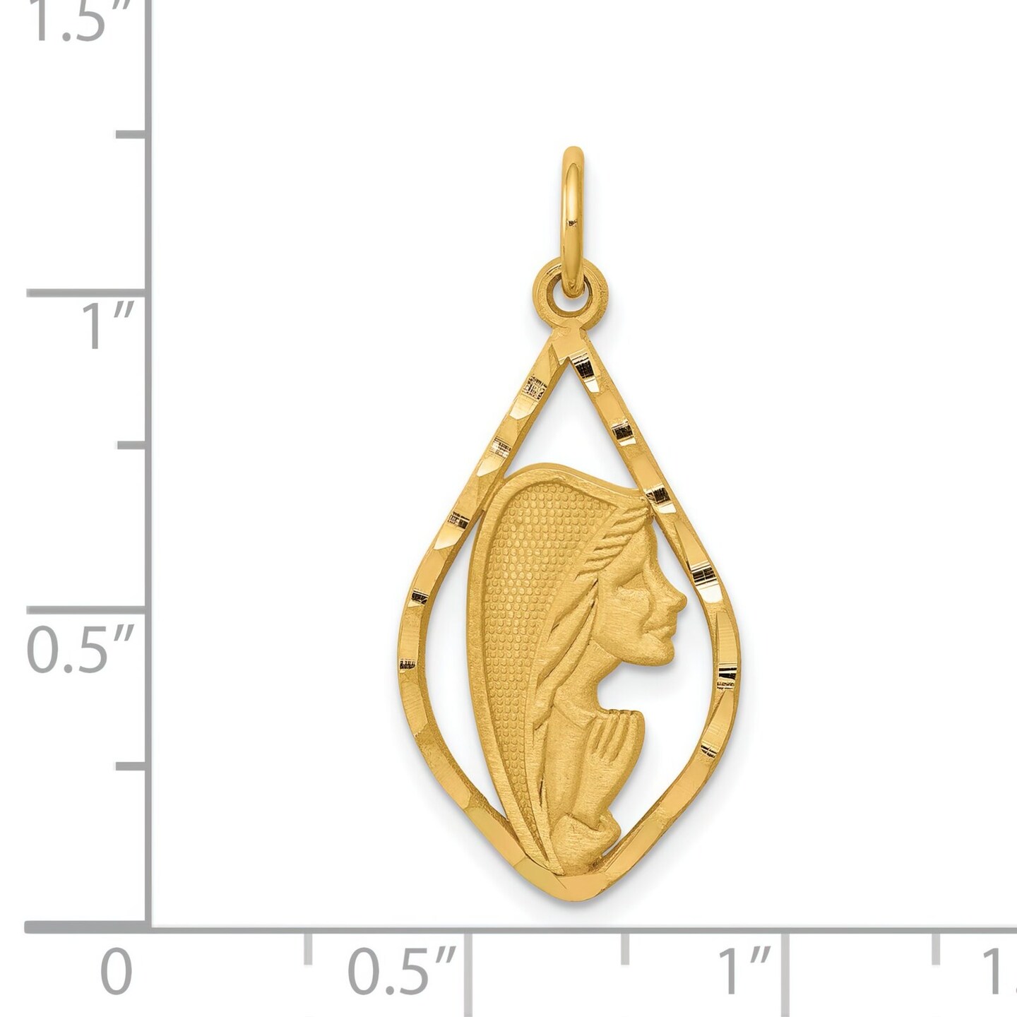 14K Yellow Gold Virgin Mary Charm Religious Jewelry 30mm x 13mm