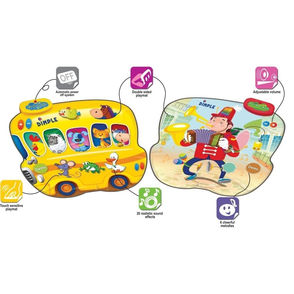 Dimple Double Value Touch Sensitive Music Mat  Animal Bus and Full Orchestra with 20 Instrument and Animal Sounds w/ 6 Demo