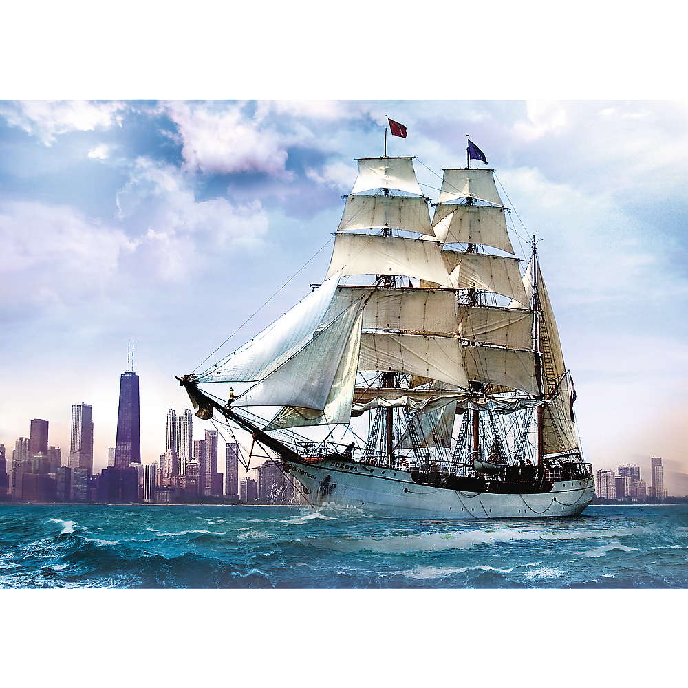 500 Piece Jigsaw Puzzles, Sailing towards Chicago, Lake Michigan, City Skyline, Adult Puzzles, Trefl 37120