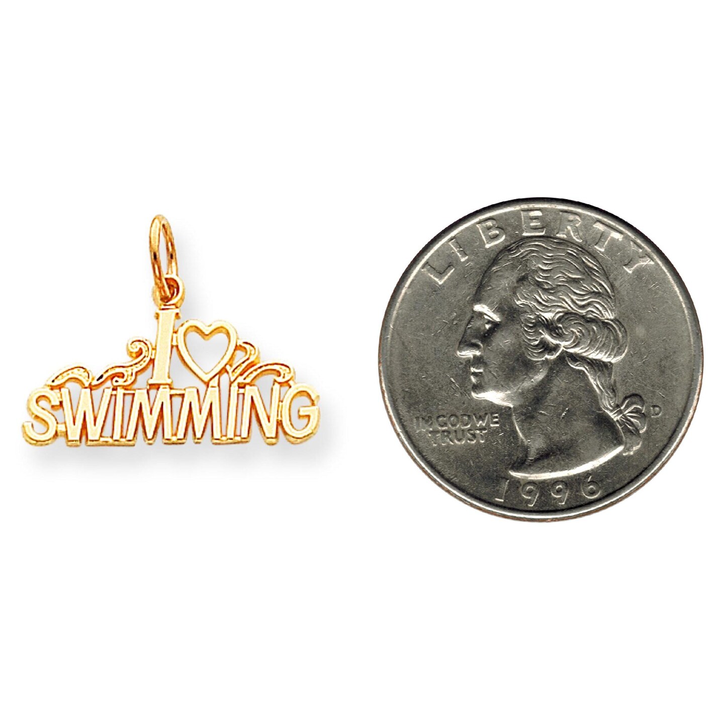 10K Gold I Love Swimming Charm Heart Swimmer Pendant Jewerly 18mm x 23mm
