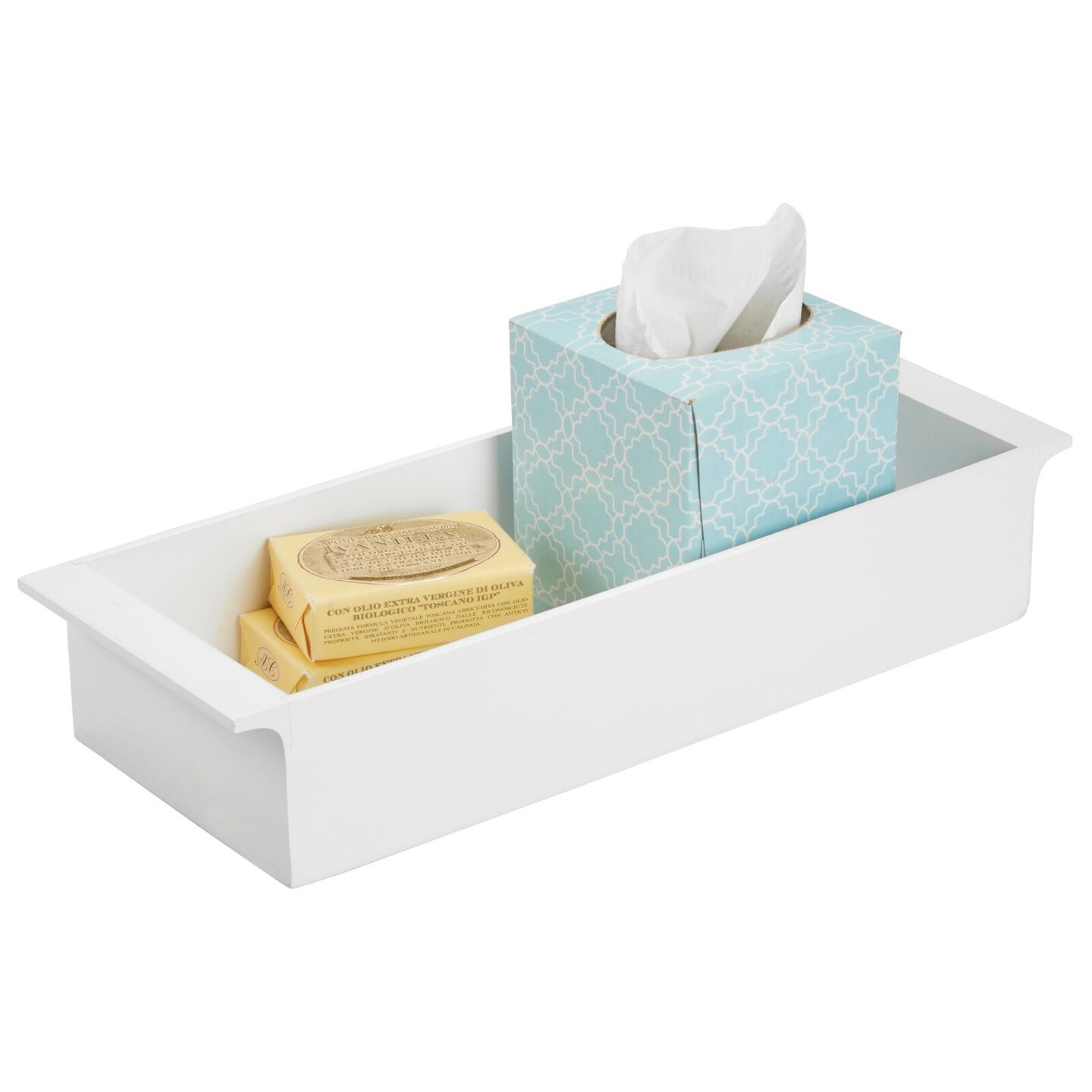 mDesign Deep Bamboo Bathroom Storage Organizer Tray, Stackable