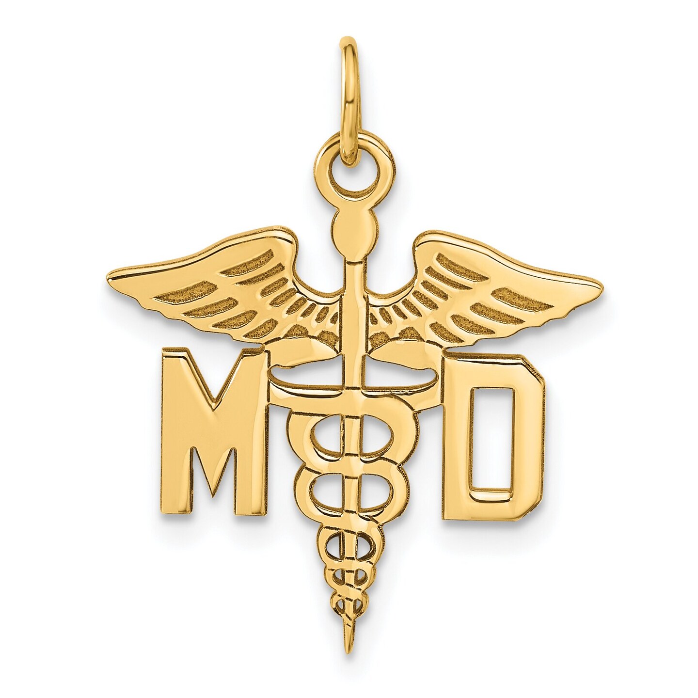 14K Yellow Gold MD Caduceus Charm Medical Docotr Jewerly 29mm x 23mm