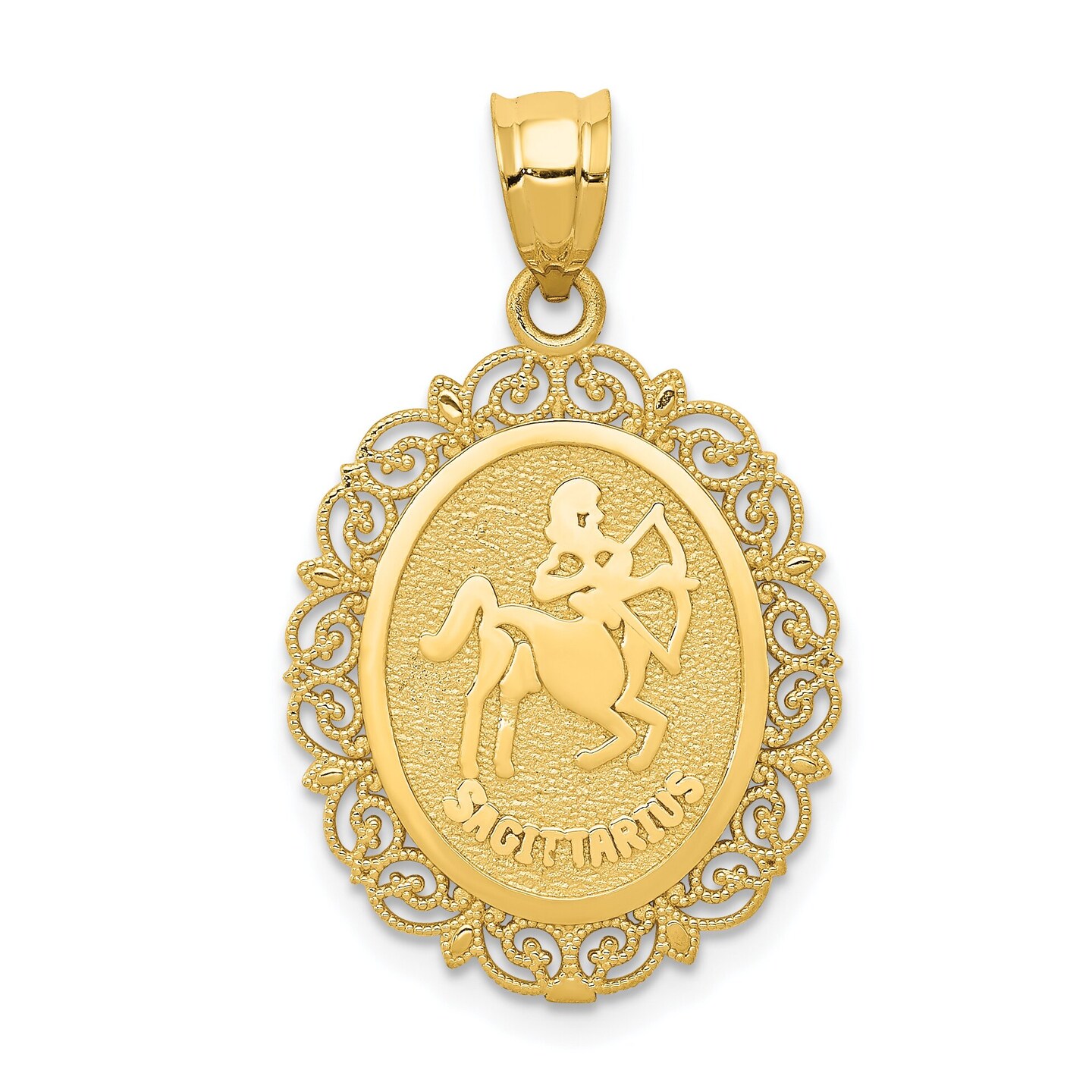 14K Satin Gold Sagittarius Zodiac Oval Charm Pendant