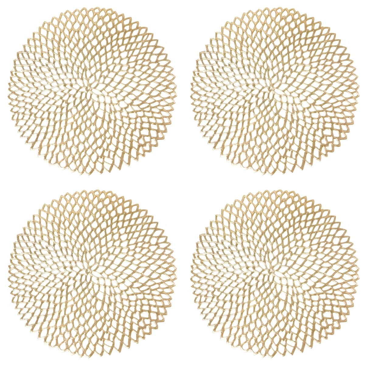 Wrapables Vinyl Metallic Colored Placemats for Weddings, Parties, Special Events (Set of 4), Champagne Round Floral