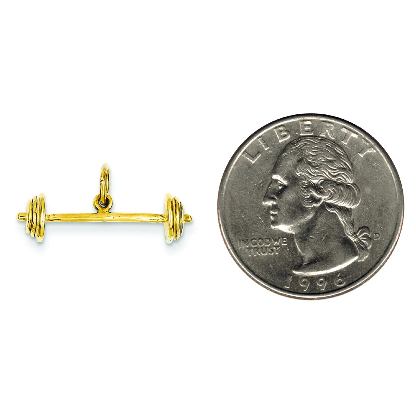 14K Yellow Gold 3D Barbell Charm Weight Lifting Jewelry 10mm x 22mm