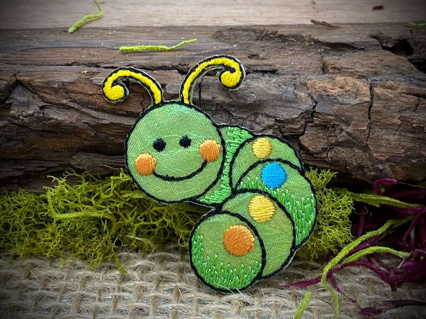 Caterpillar, Shimmery, Whimsical Patches, Embroidered, Iron on Patch