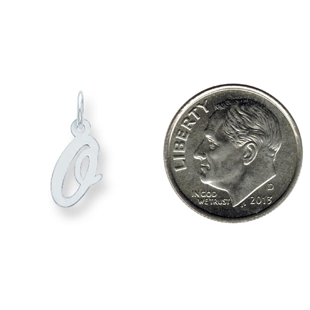 Sterling Silver Small Script Initial Letter O Charm Jewerly 16mm x 8mm