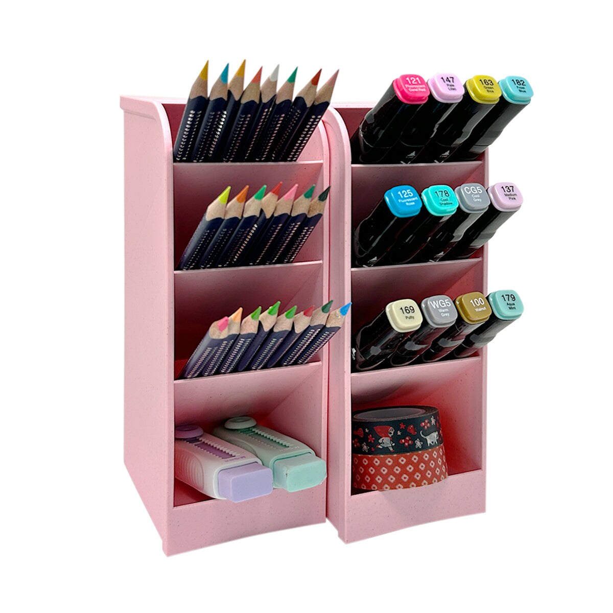  Ohuhu Bamboo Marker Organizer Wooden Desktop Storage Hold 126  Markers Alcohol Markers Double Tipped 200 Colors : Office Products