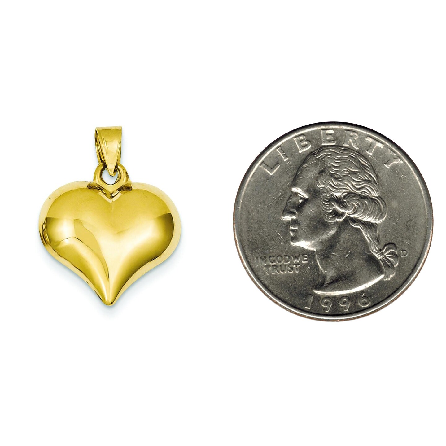 14K Gold Puffed Heart Charm Polished Love Pendant Jewerly 24mm x 18mm