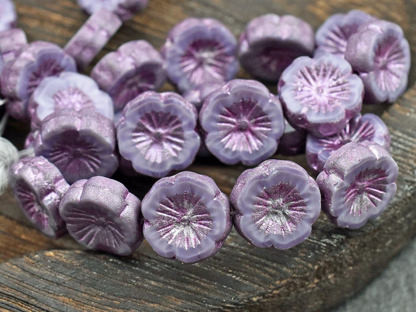 *10* 14mm Metallic Purple Washed Violet Silk Hawaiian Flower Beads