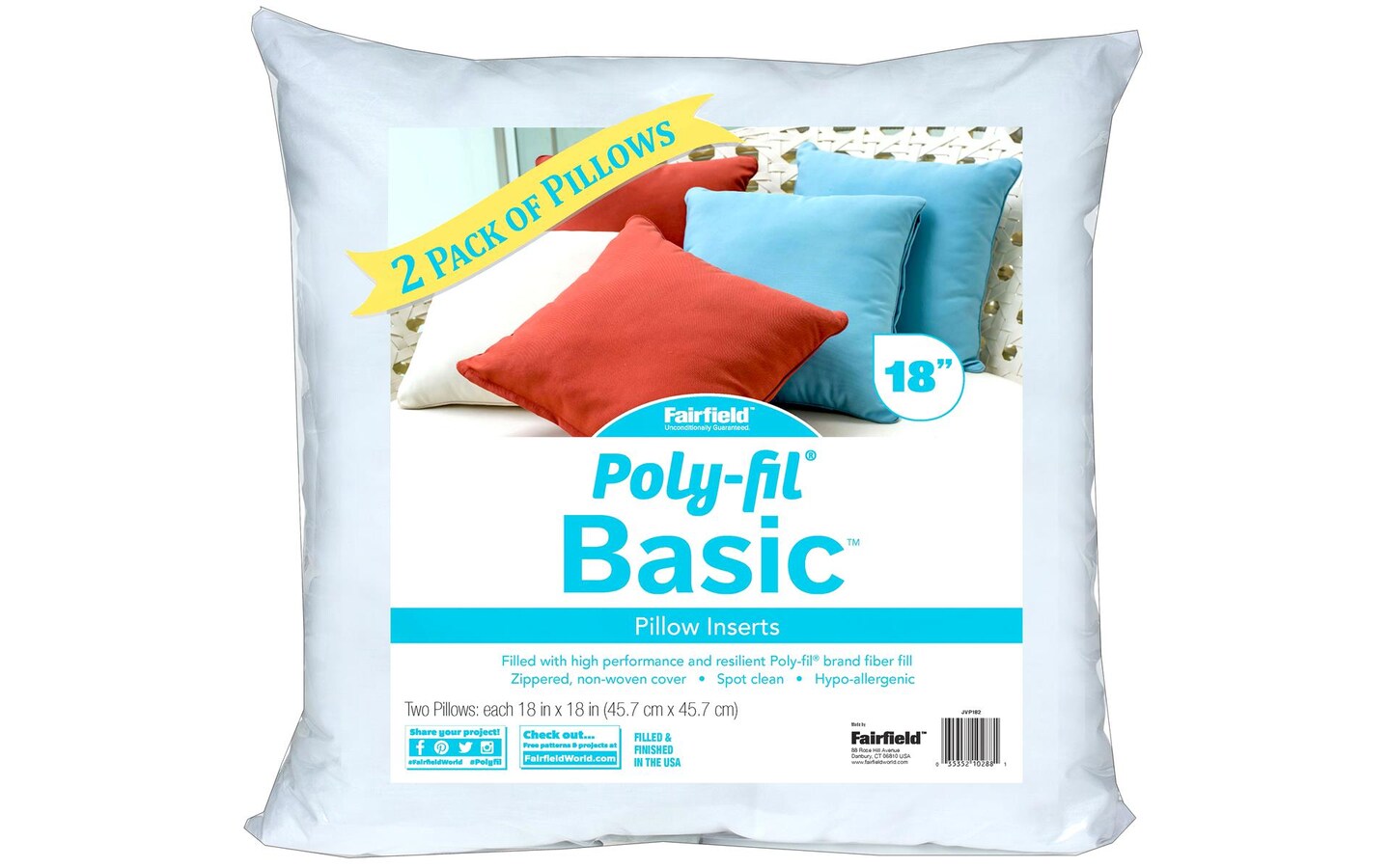 18x18 FOB: Mi Poly-Fil Basic Pillow Insert 2/Pkg - Fairfield