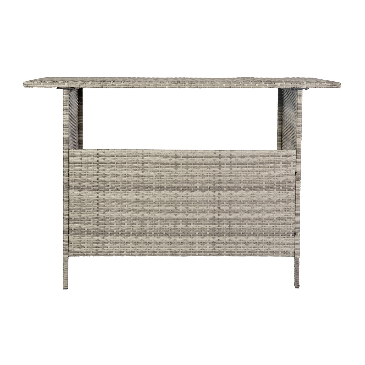 Emma and Oliver Melfi Wicker Rattan Counter Height Bar Table for Indoor/Outdoor Use with Inner Shelf and Bar Top