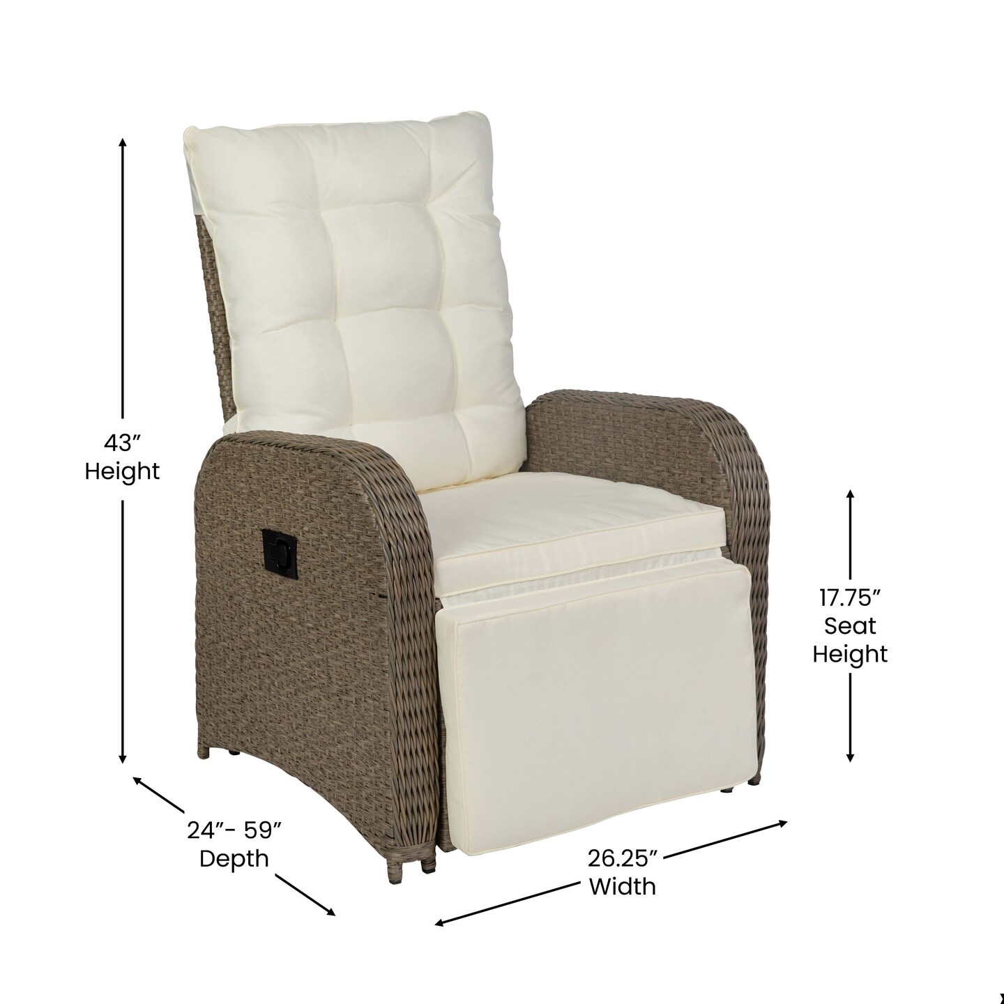 Merrick Lane Selci Modern Style Patio Wicker Rattan Indoor/Outdoor Recliner Lounge Chair with Side Table and Adjustable Back