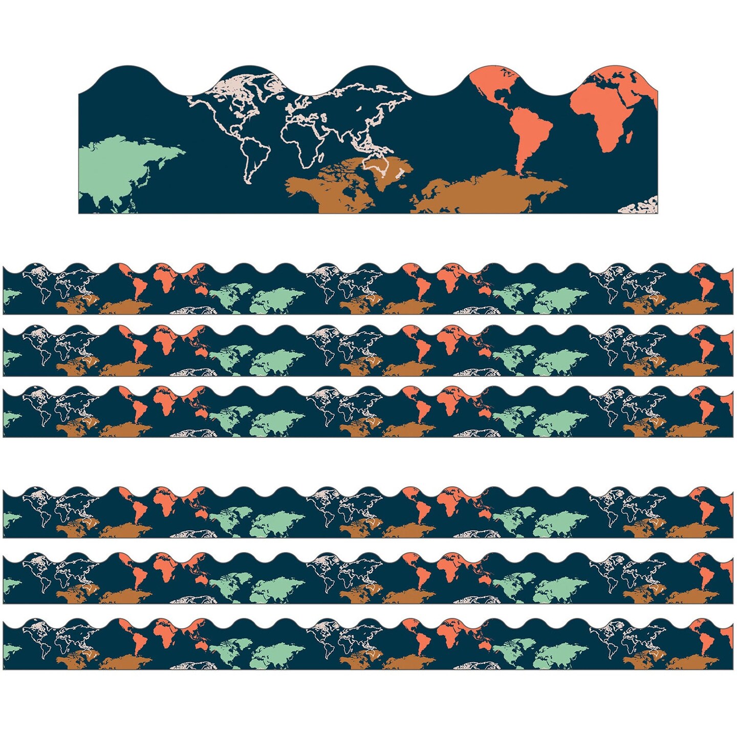 Let's Explore World Map Scalloped Border, 39 Feet Per Pack, 6 Packs ...
