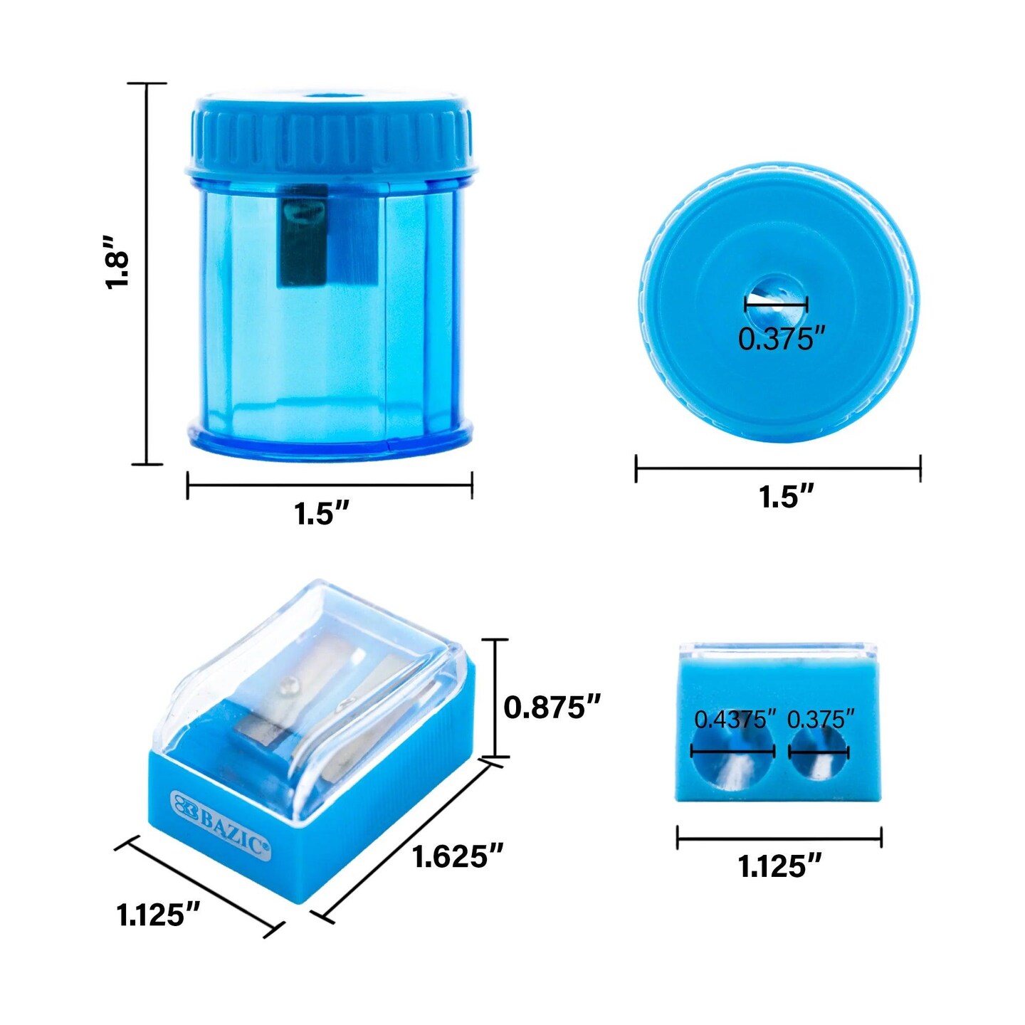 Dual Blade Square Sharpener with Receptacle &#x26; Round Receptacle Sharpener, Assorted Colors, 2 Per Pack, 24 Packs