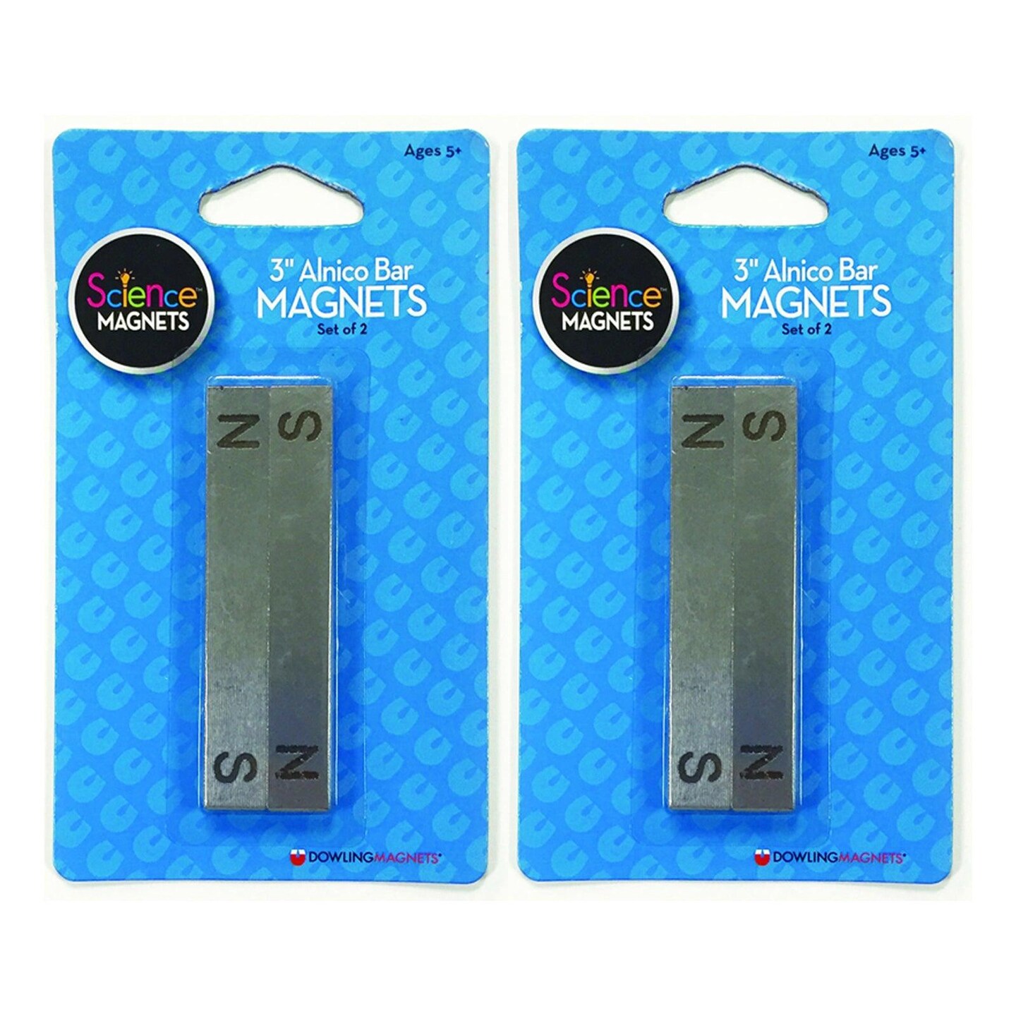 Alnico Bar Magnets, 3&#x22;, N/S Stamped, 2 Per Pack, 2 Packs