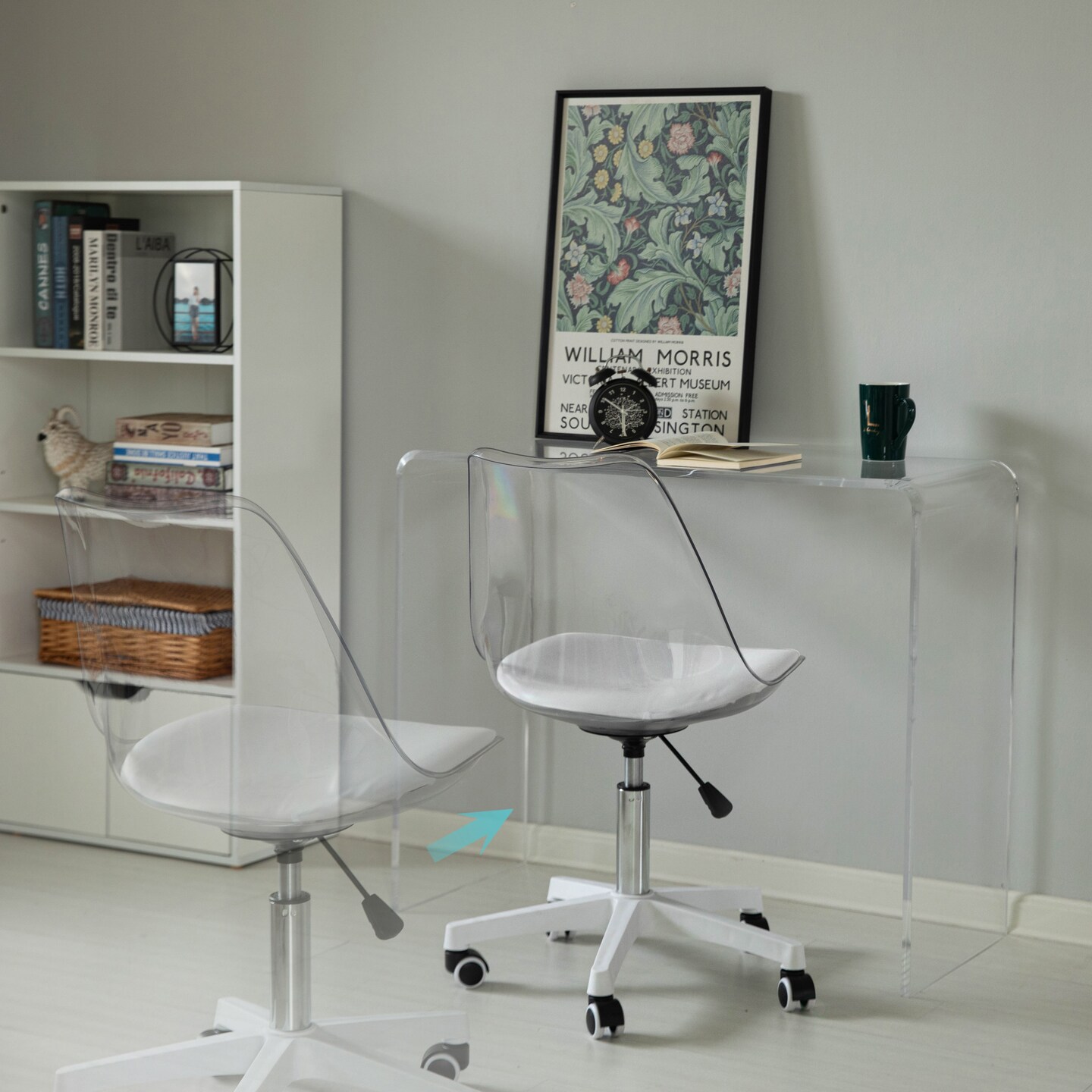 Clear Acrylic Desk Chair - Armless Office Chair, Height Adjustable, Rolling Chair - Modern Ghost Chair, Perfect for Home Office or Vanity with Swivel Function