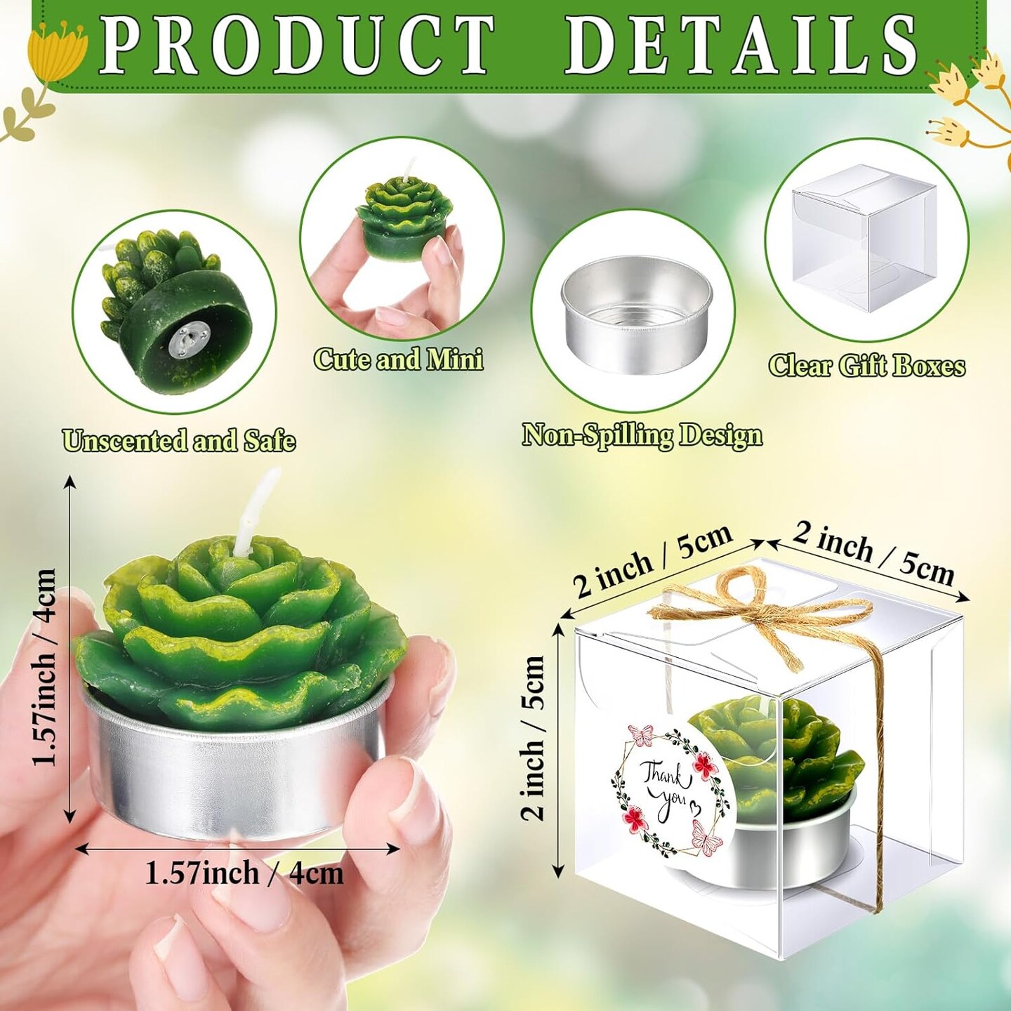 24 Sets Succulent Cactus Tealight Candles