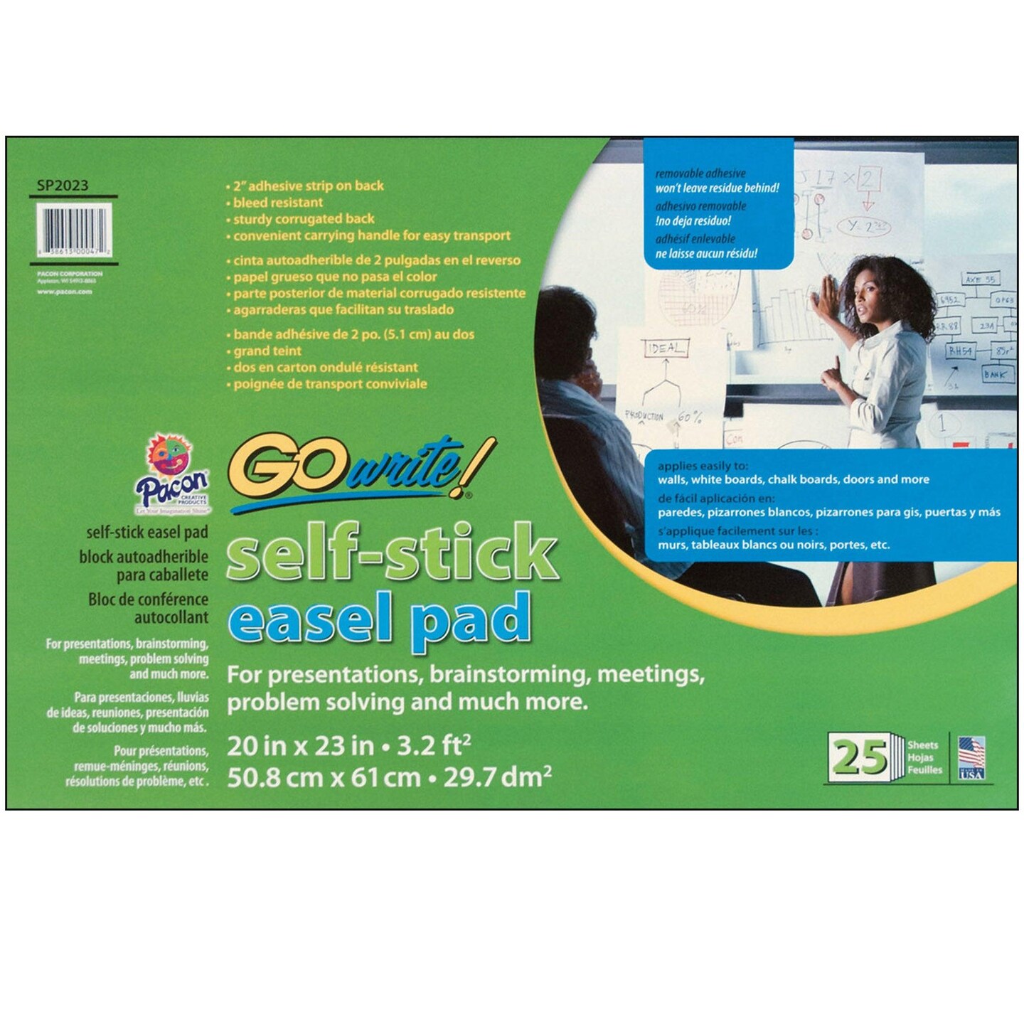 Easel Pad, Self-Adhesive, White, Self-Adhesive, 20&#x22; x 23&#x22;, 25 Sheets