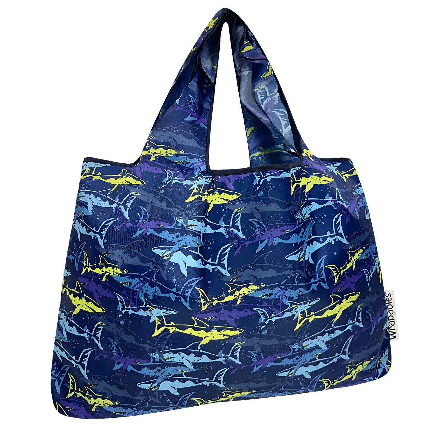 Wrapables Large Foldable Tote Nylon Reusable Grocery Bags, Jaws