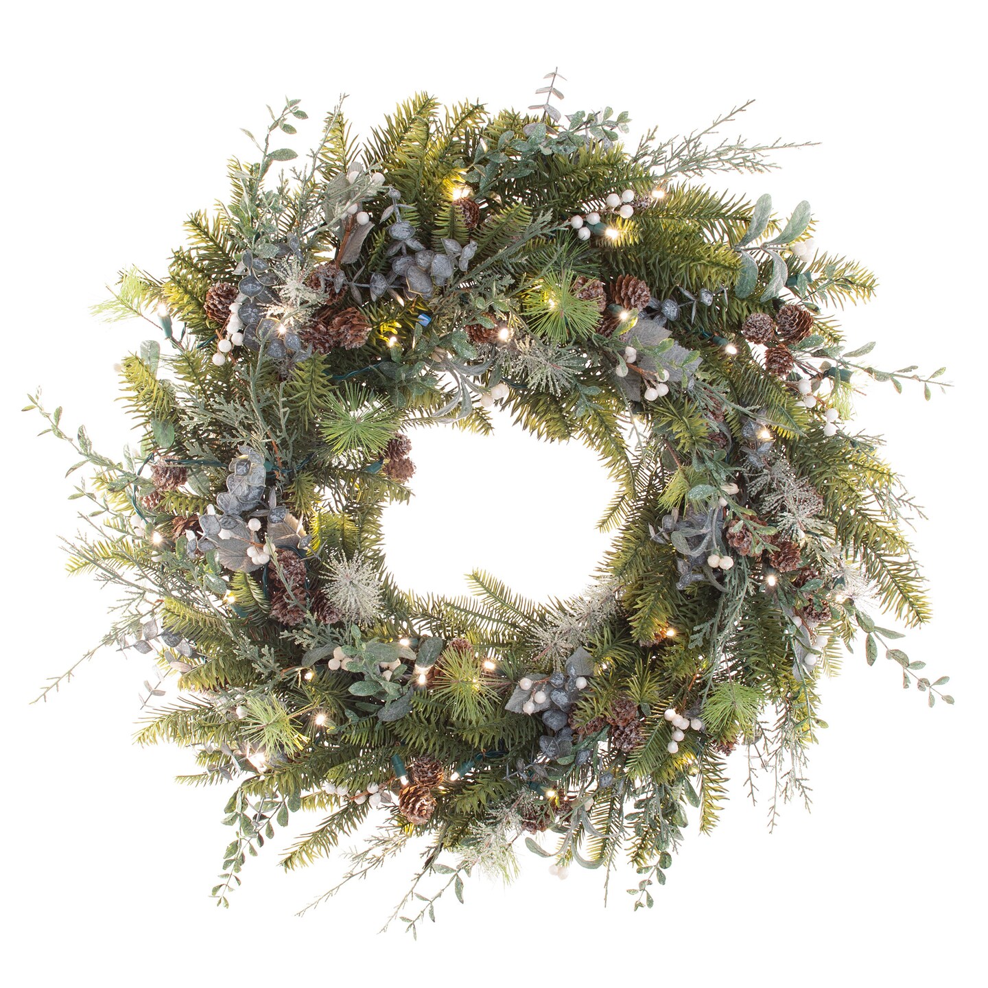 Lighted Christmas Wreath - Rustic White Berry