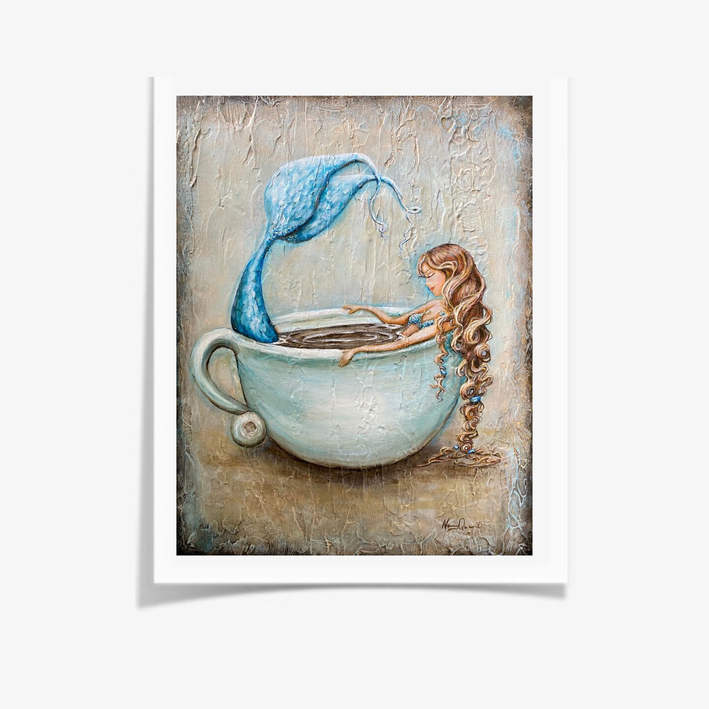 Mermaid in coffee mug coastal kitchen wall art print - image14