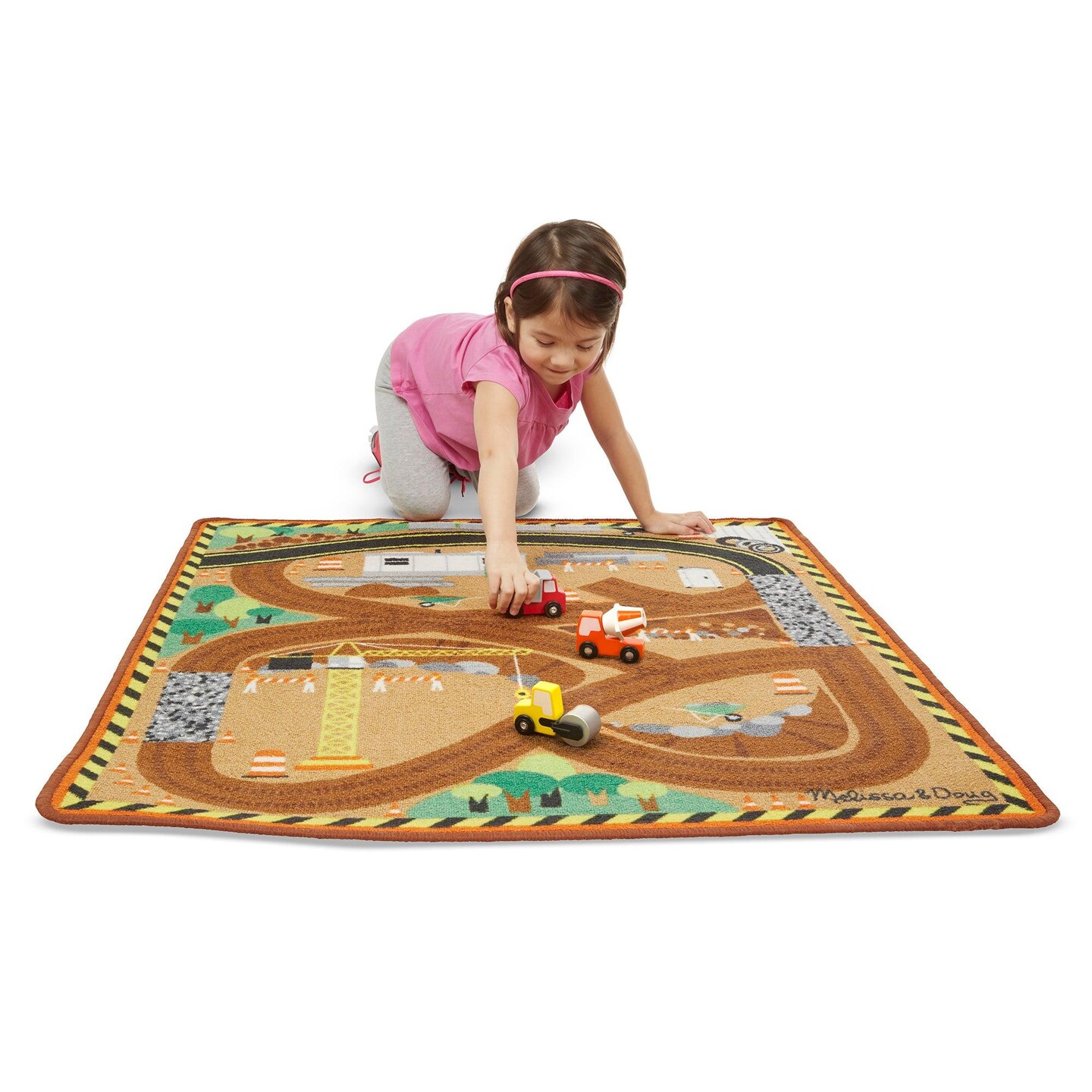 Round the Construction Zone Work Site Rug &#x26; Vehicle Set