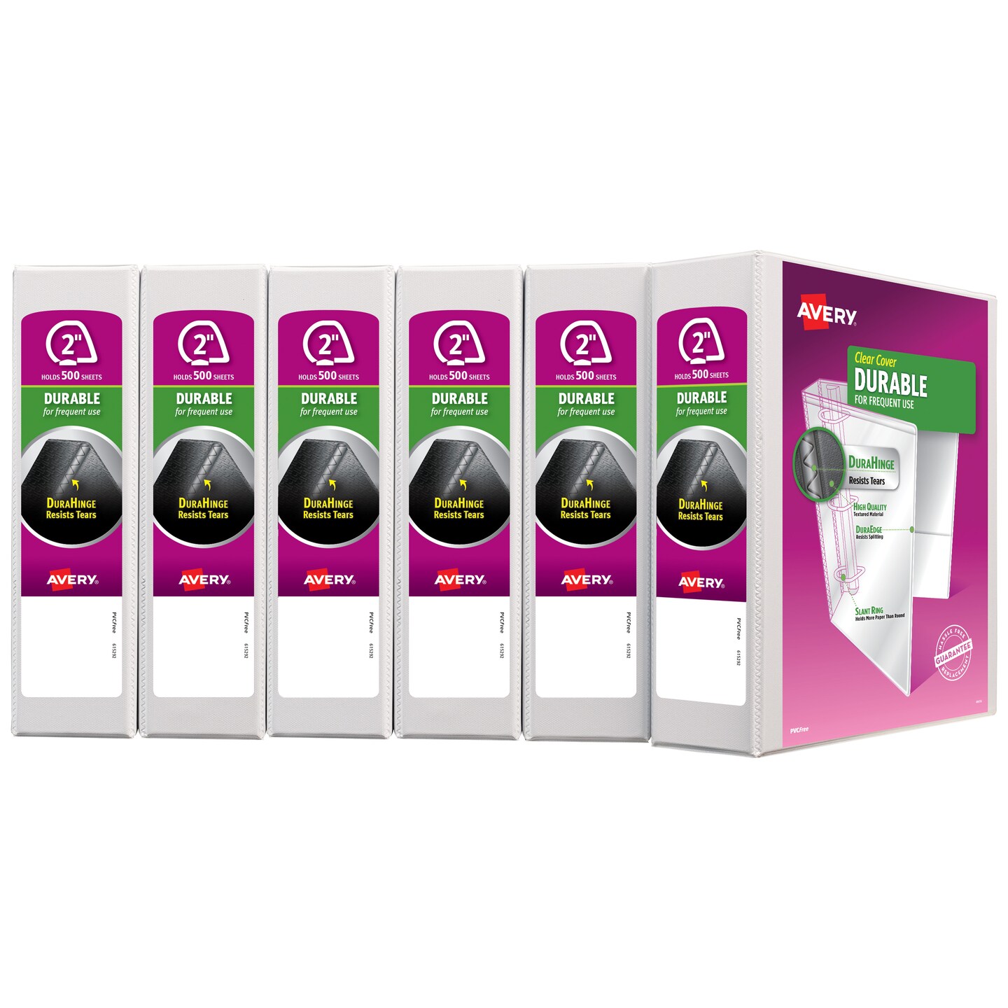 Avery Durable View 3 Ring Binder, 2&#x22; Slant Rings, 1 White Binder (17032) - 6 Pack