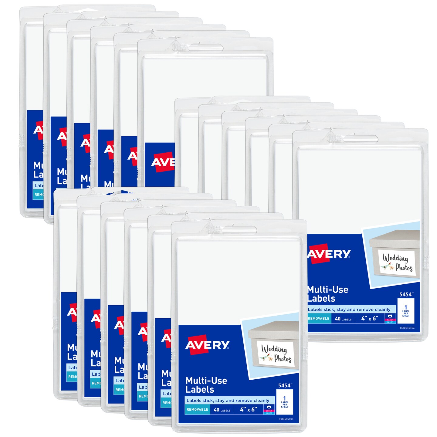 Avery Removable Labels, 4&#x22; x 6&#x22; Blank Labels, Laser/Inkjet Printable Labels, 40 Labels (5454) - 18 Pack