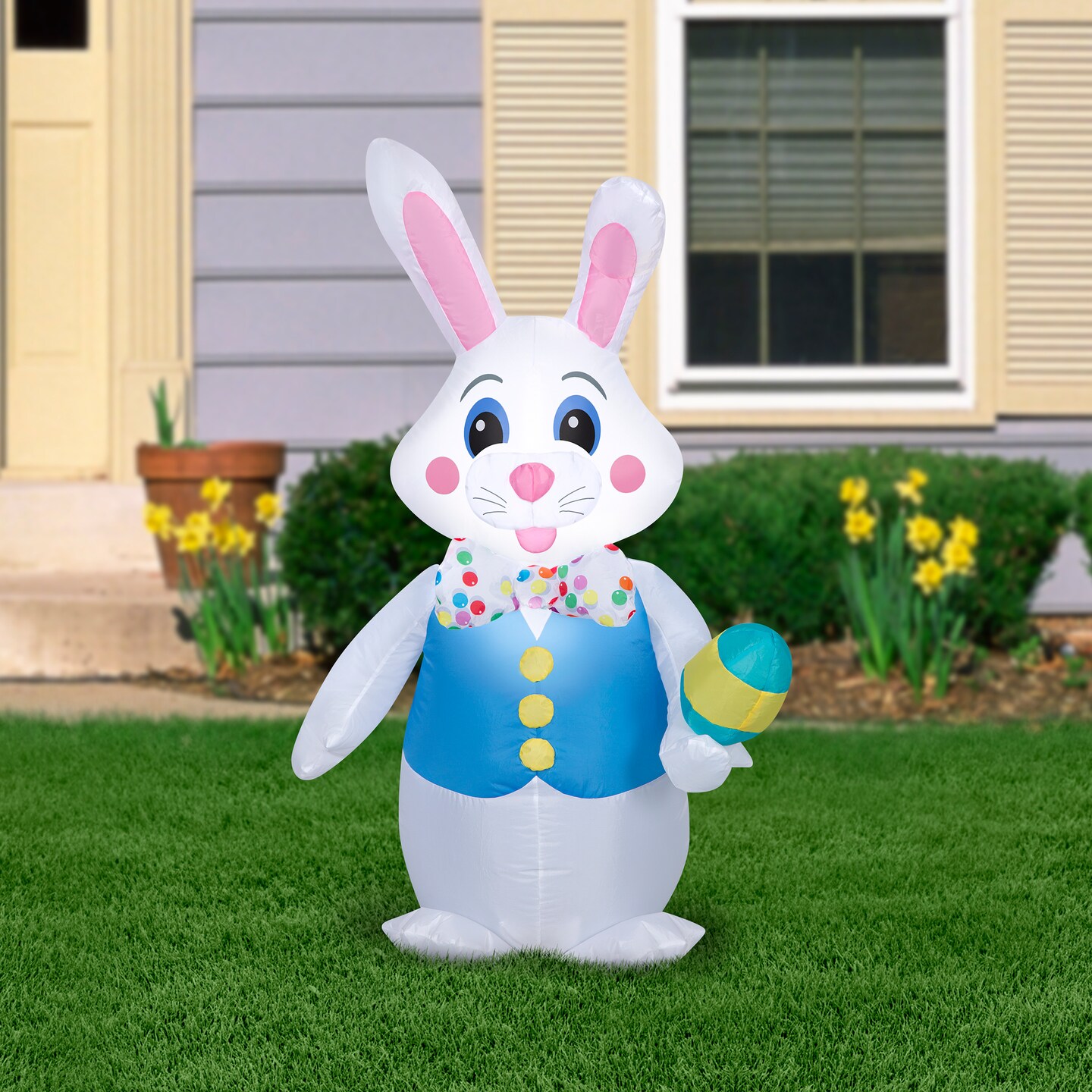 4' Gemmy Airblown Inflatable Easter Bunny in Vest and Bowtie w/ Egg Yard Decoration 441027