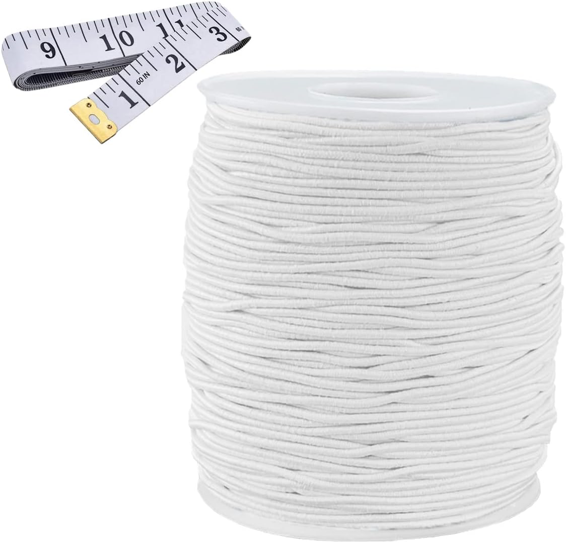 Elastic Cord 1.5MM x 50M, White Elastic String Bungee Shock Cord with Nylon Sleeve and Heavy Strength for Crafting DIY Sewing
