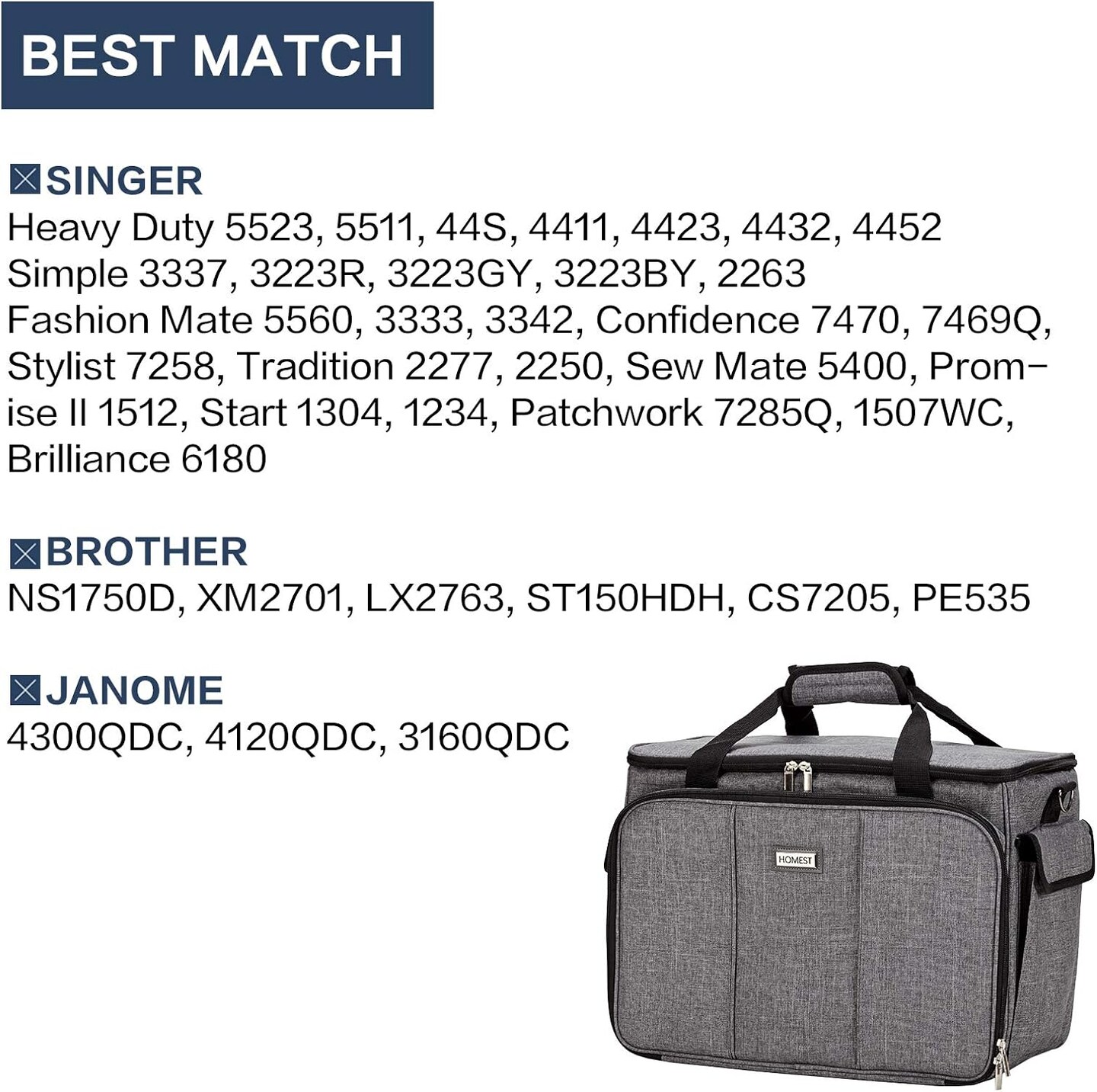 Sewing Machine Carrying Case with Multiple Storage Pockets, Universal Tote Bag with Shoulder Strap Compatible with Most Standard Singer, Brother, Janome, Grey (Patent Design)