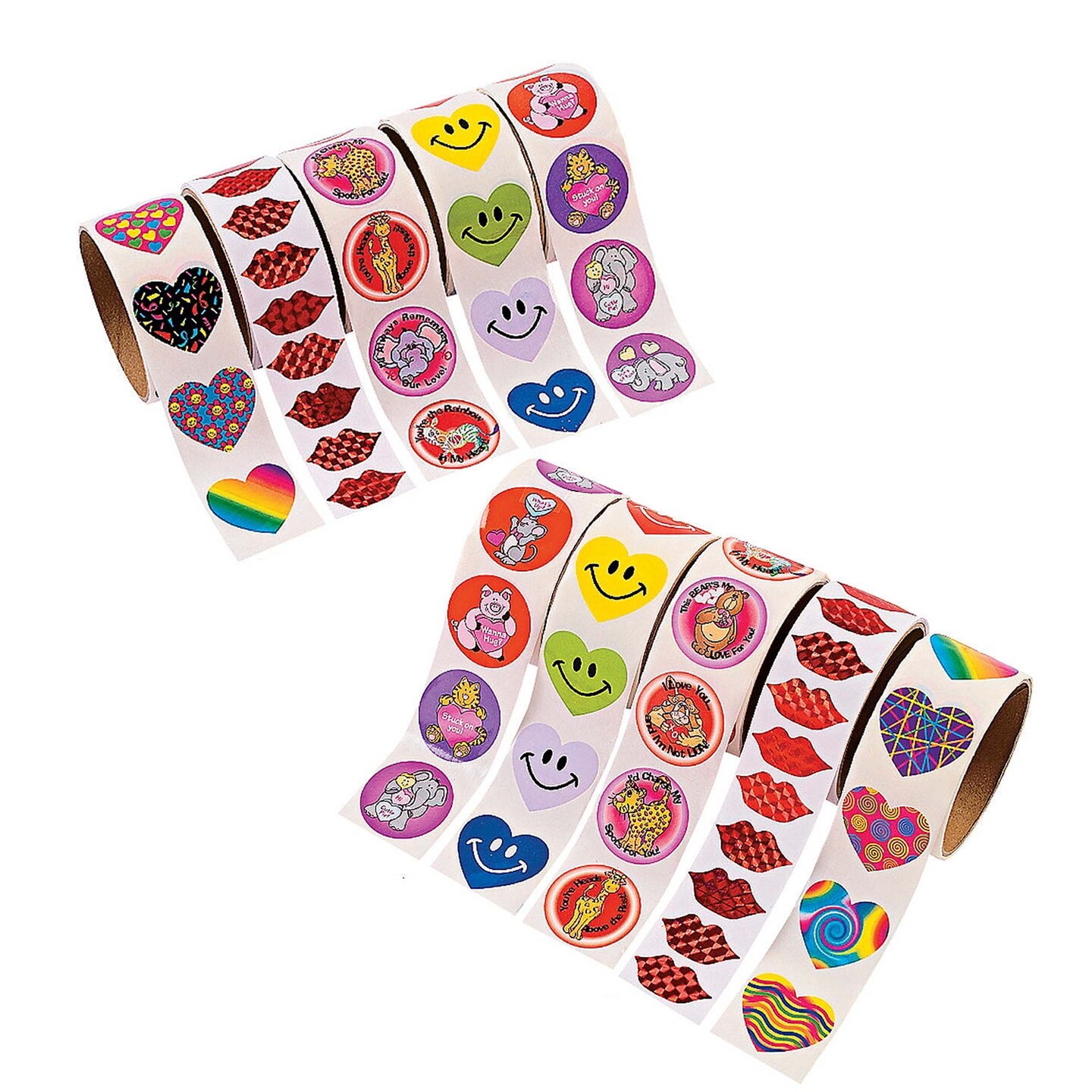 Bulk Valentine Rolls of Stickers Assortment 1000 Pc.