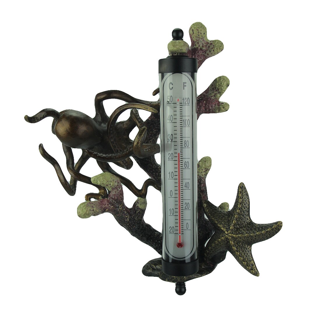 Antique Bronze Swimming Octopus Wall Mounted Thermomter