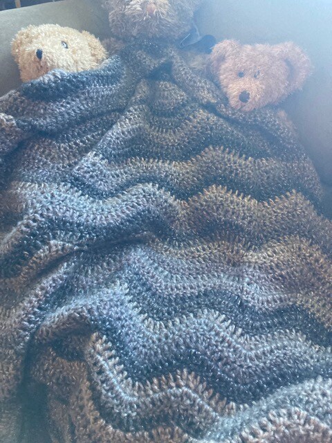 Hand crochet ripple baby blanket, grays with a sparkle, cozy ,soft, warm,  keepsake MakerPlace by Michaels