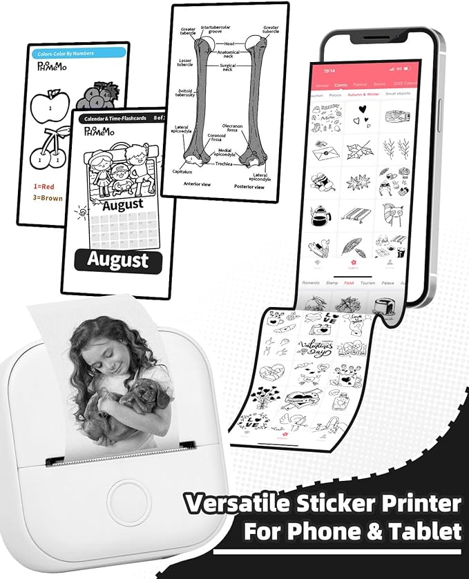 T02 Mini Portable Small Printer with 3 Rolls Paper | Best Sticker Printer Machine For Phone &#x26; Tablet