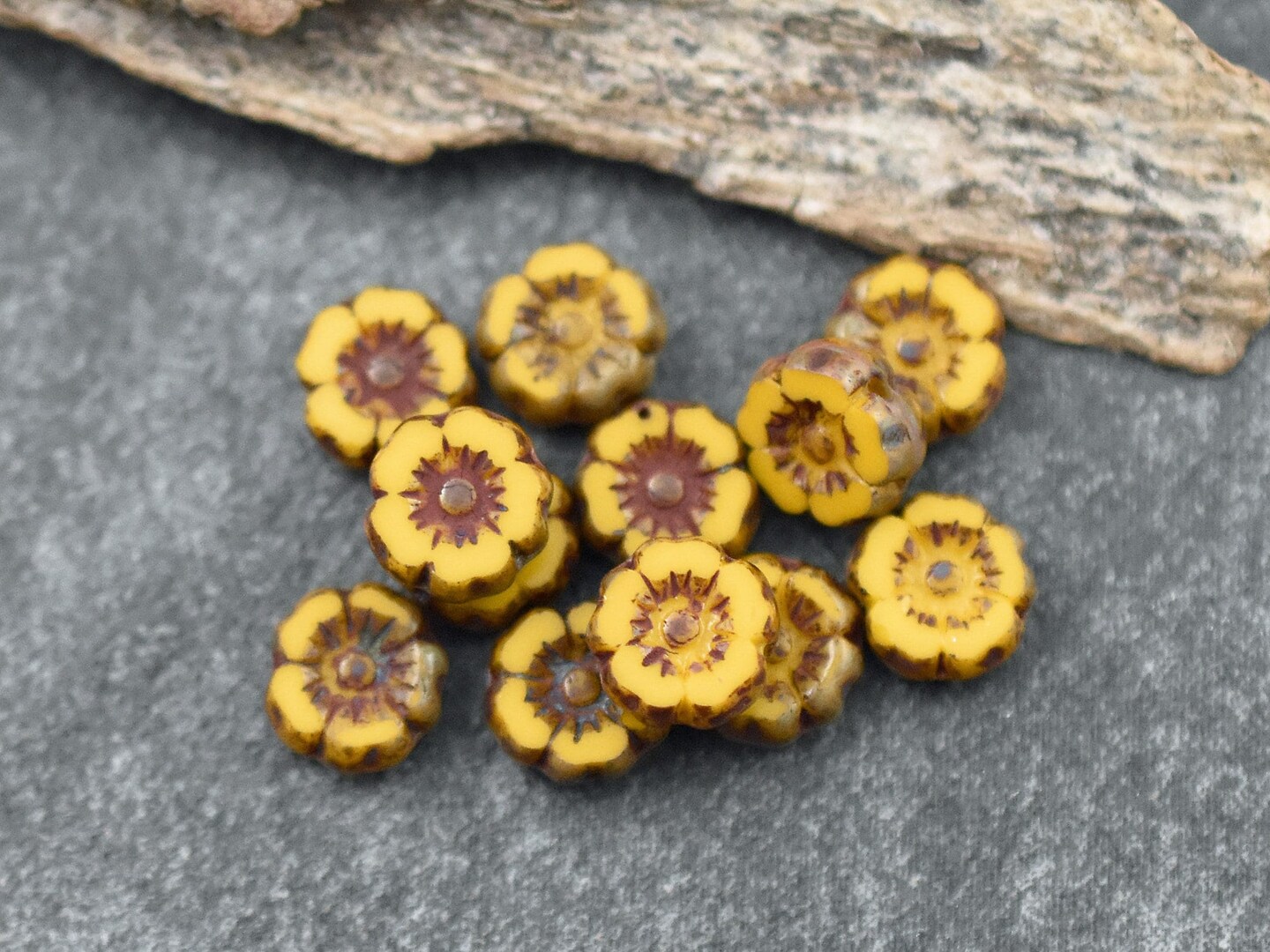 *12* 7mm Opaque Marigold Picasso Hawaiian Flower Beads